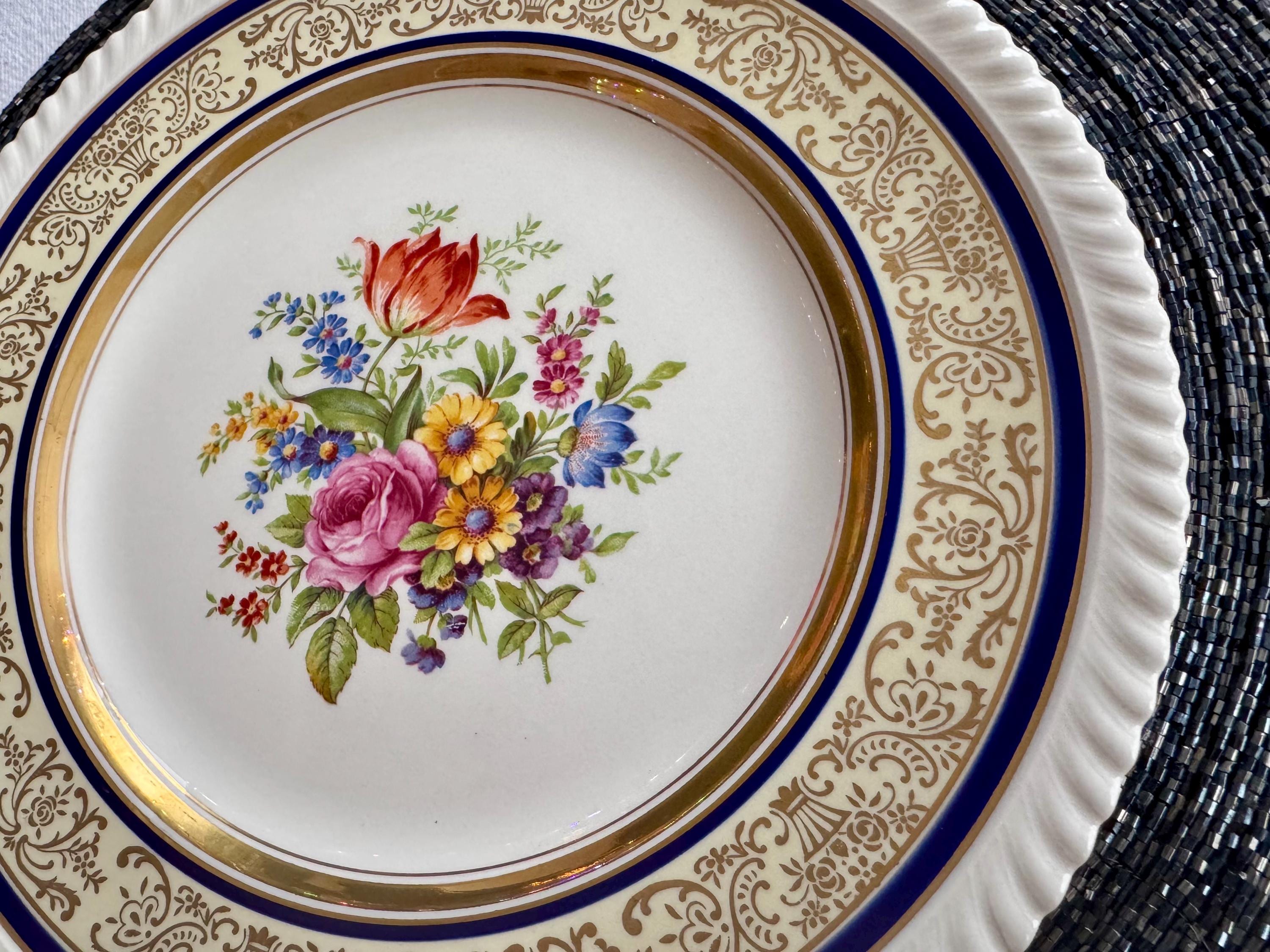 Vintage Johnson Brothers “Chadwell” Dinner Plate – Floral, Gold Filigree & Cobalt Blue Trim