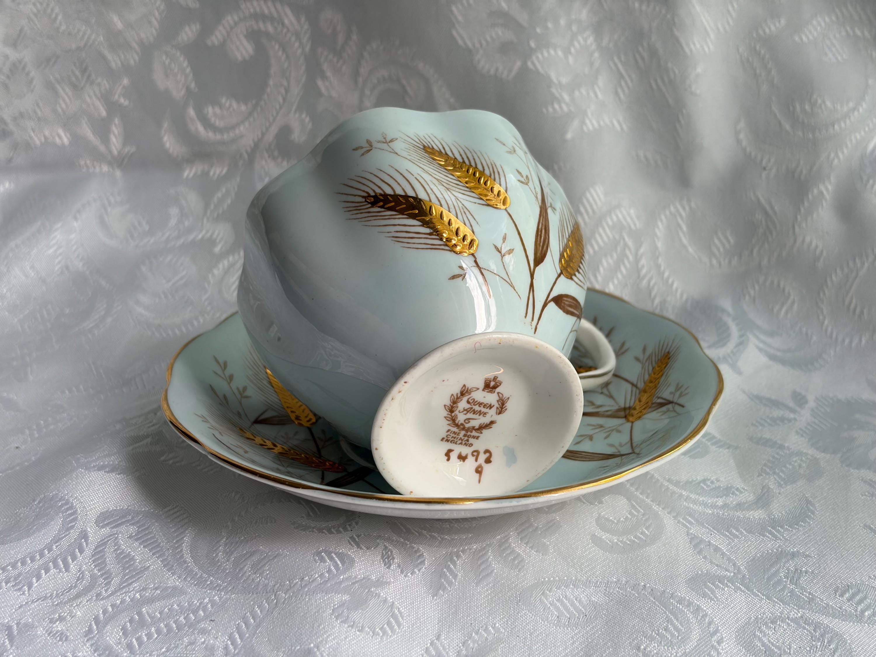 Queen Anne Fine Bone China Teacup Saucer – Wheat Pattern, Made England