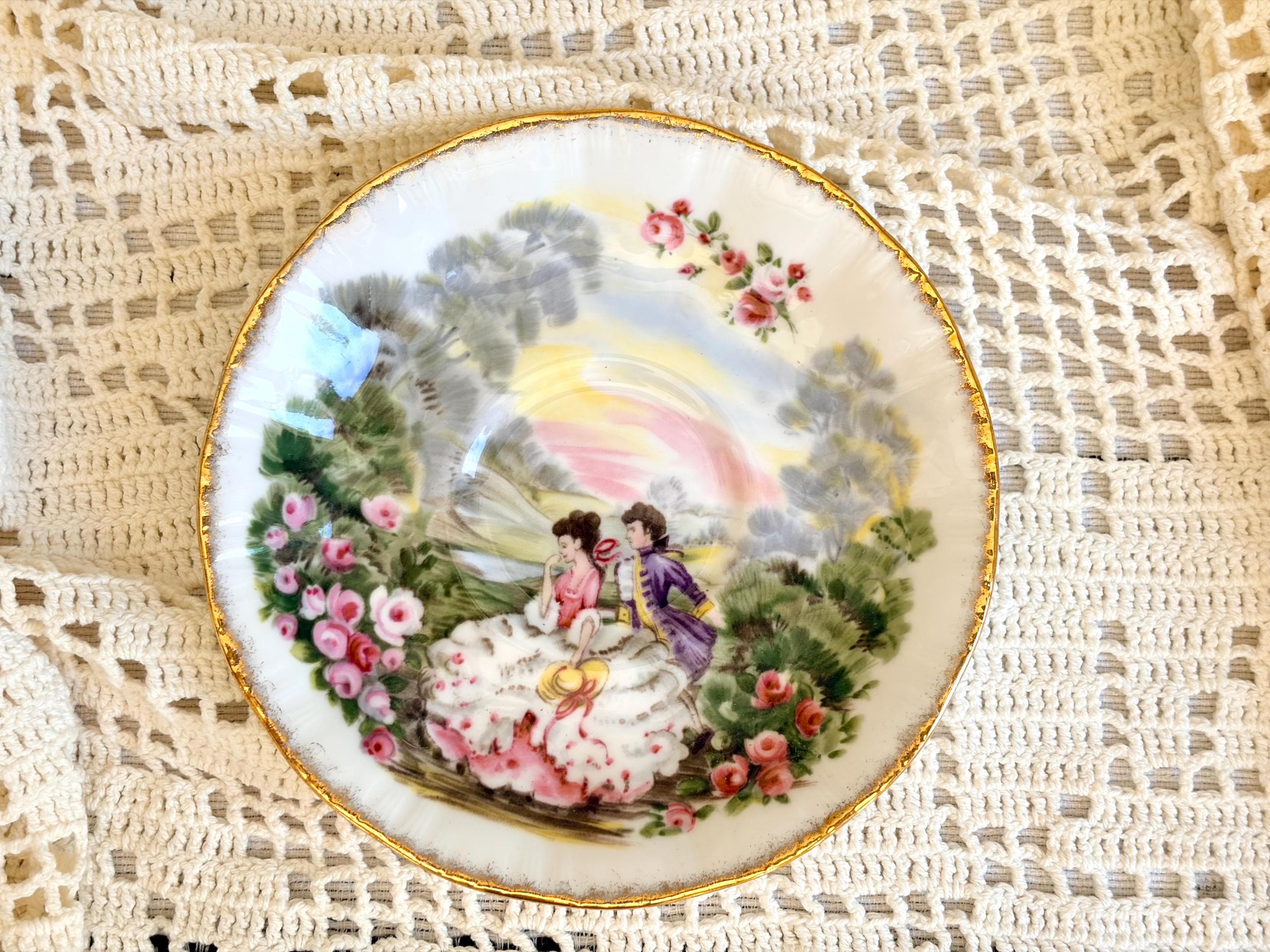 Vintage Paragon Marlborough Series Bone China Teacup & Saucer – Romantic Courting Scene – Made in England