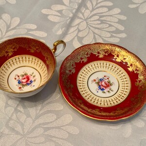 Vintage Aynsley England – Red Gold Filigree Floral Teacup & Saucer bild 9