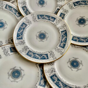 Set of 7 Coalport Revelry Dessert Plates – Blue White Bone China, Gold Rim image 7
