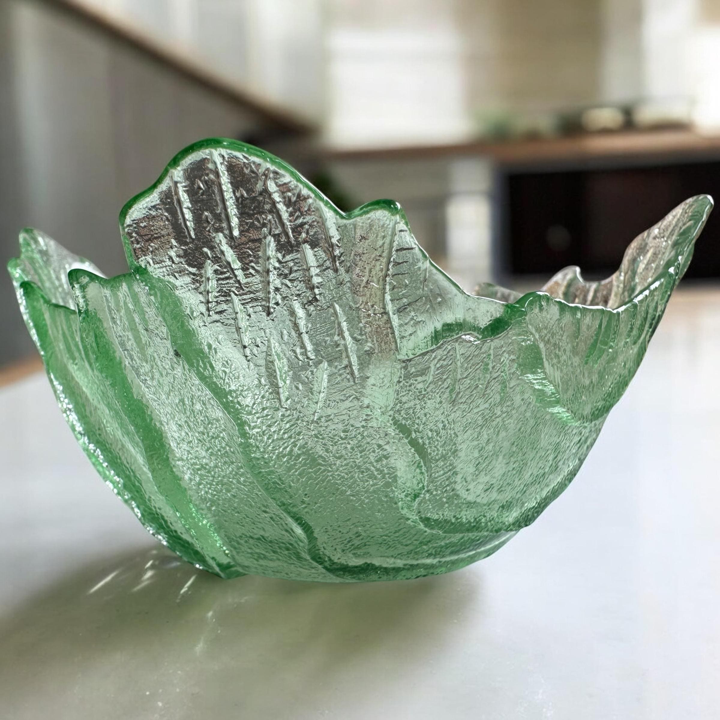 Mid-Century Sea Green Blown Glass Bowl – Leaf Textured & Sculptural – Possibly Scandinavian