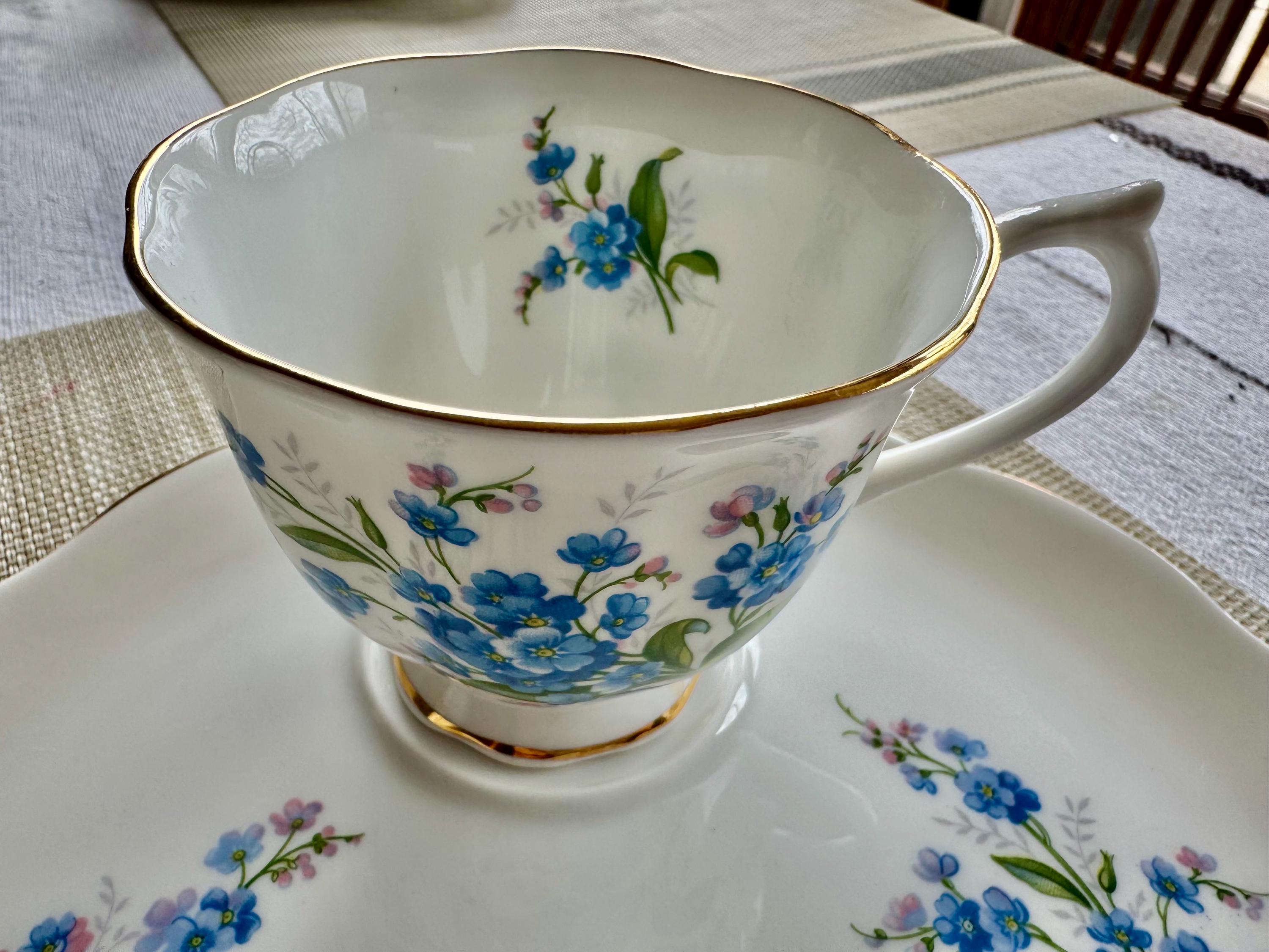 Vintage Royal Albert Forget-Me-Not Snack Set – Teacup and Handled Plate – Made in England