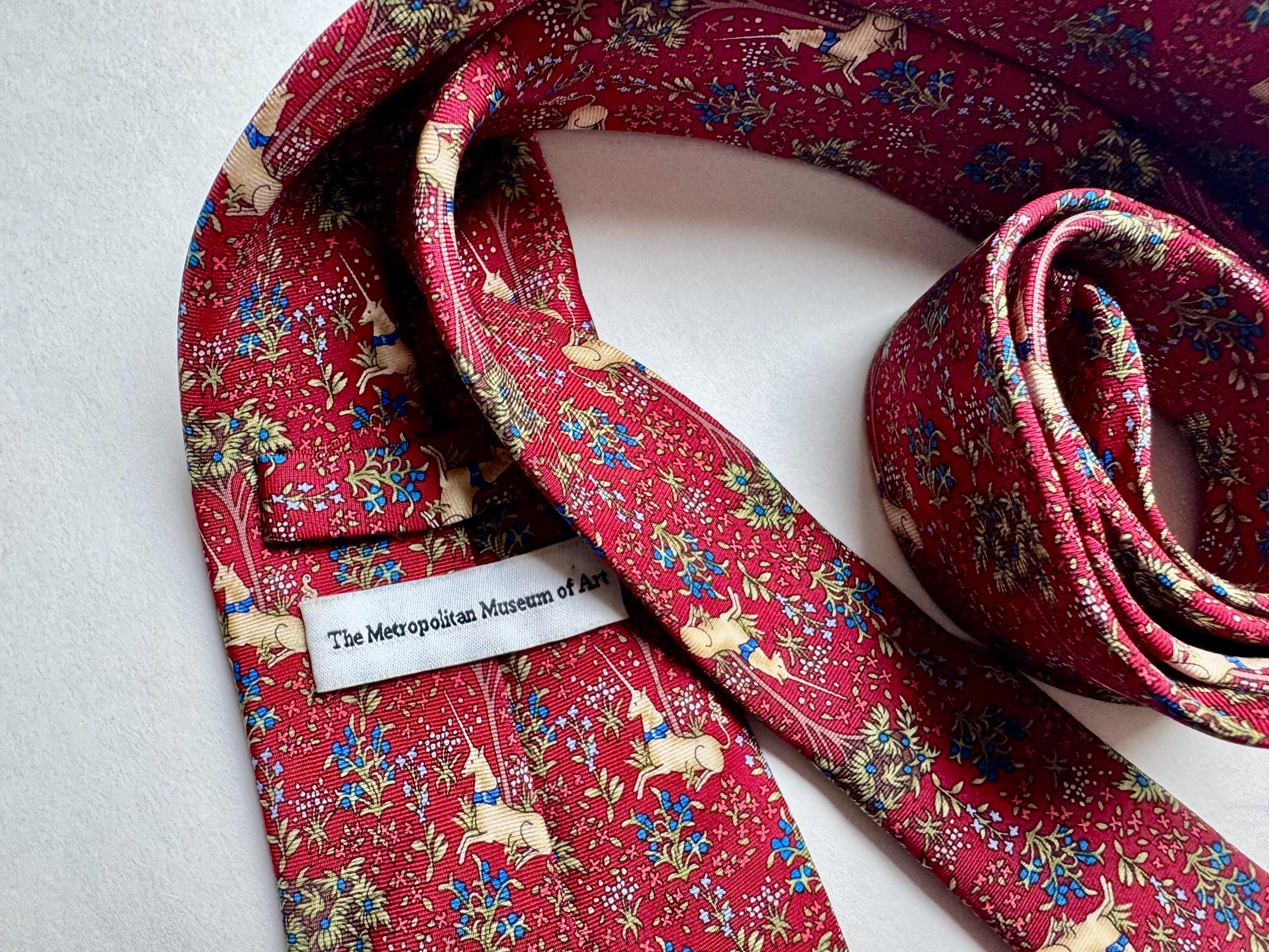 The Met Store Unicorn in a Garden Silk Necktie – Medieval Tapestry Museum Art Tie – 100% Silk
