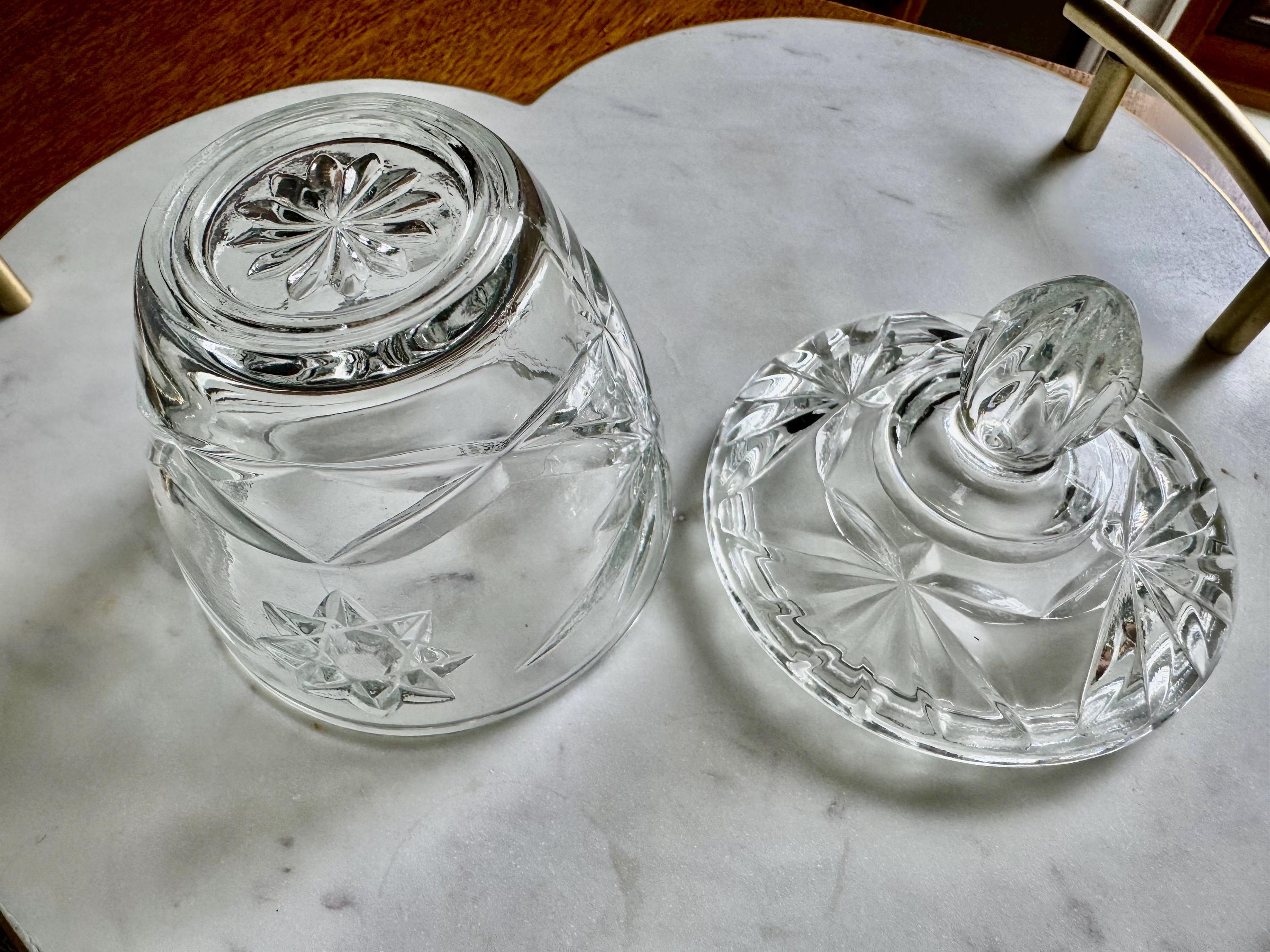 Vintage Starburst Pressed Glass Jar: Vanity Storage, Candy Dish