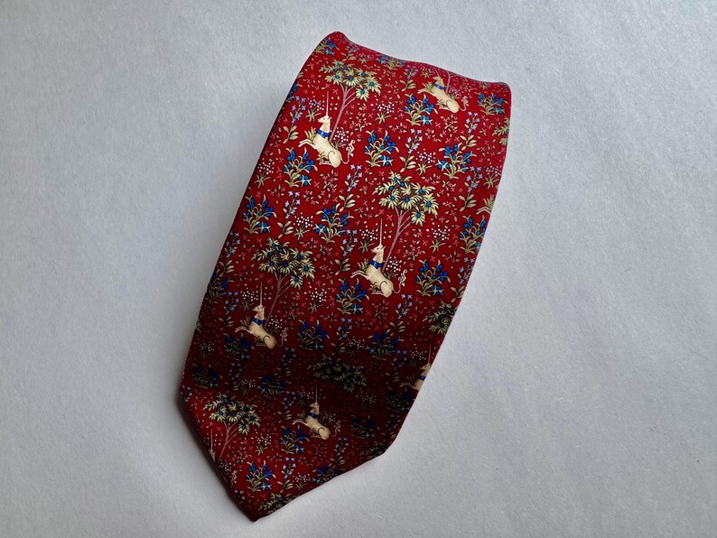 Corbata de seda con diseño de unicornio en un jardín de The Met Store – Corbata de arte del Museo de Tapices Medievales – 100% seda imagen 5