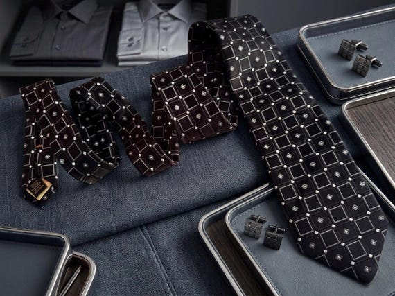 Donald J. Trump Signature Collection Silk Tie | Black Geometric Executive Necktie