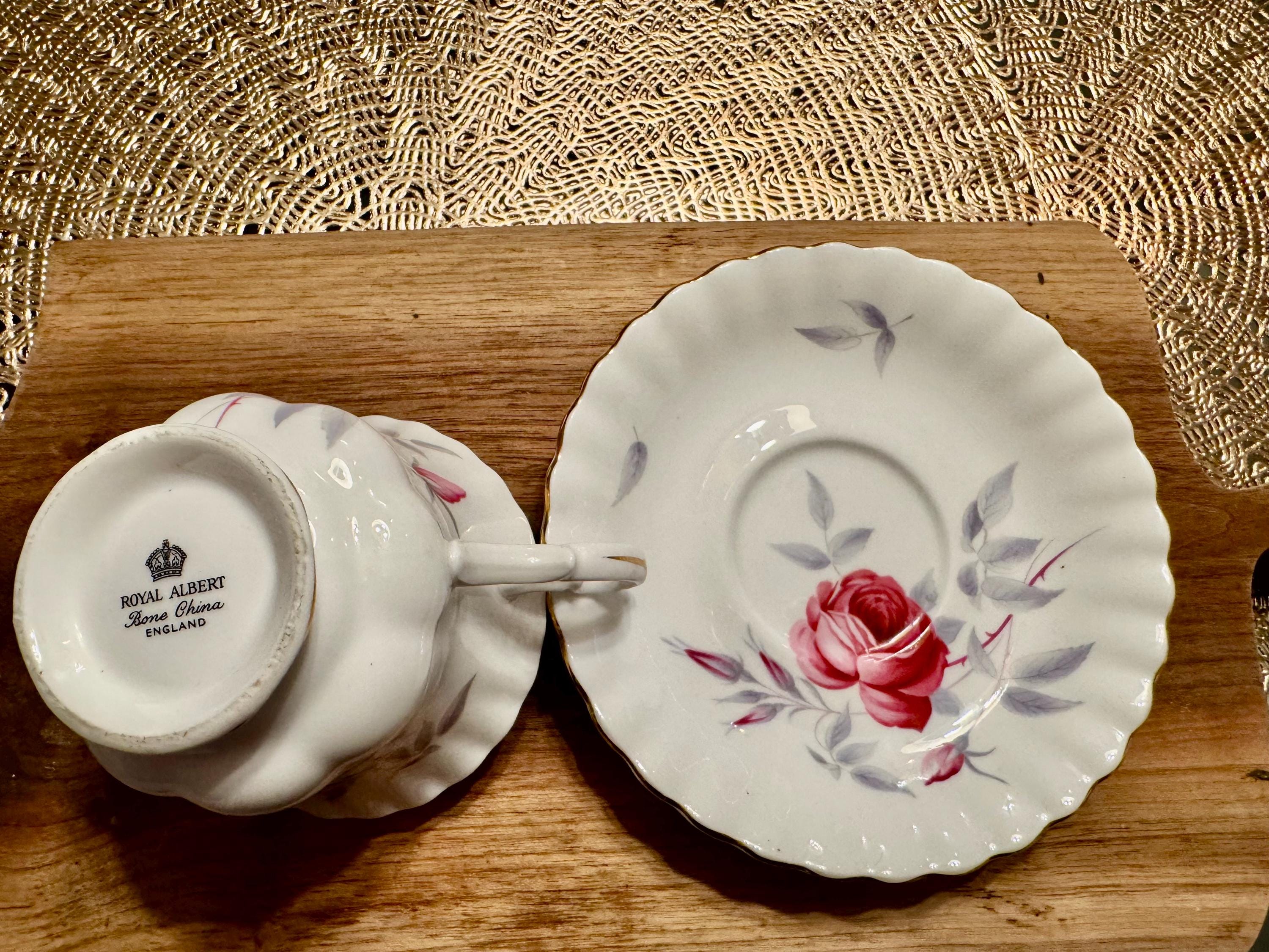 Vintage Royal Albert Bell Shape Cup and Saucer - Red Rose Pattern with Gold Trim