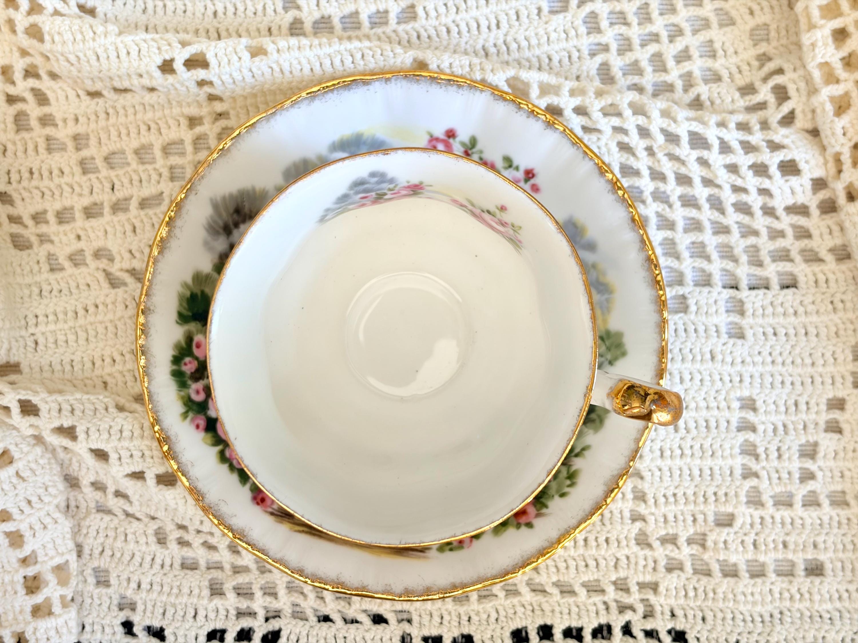 Vintage Paragon Marlborough Series Bone China Teacup & Saucer – Romantic Courting Scene – Made in England