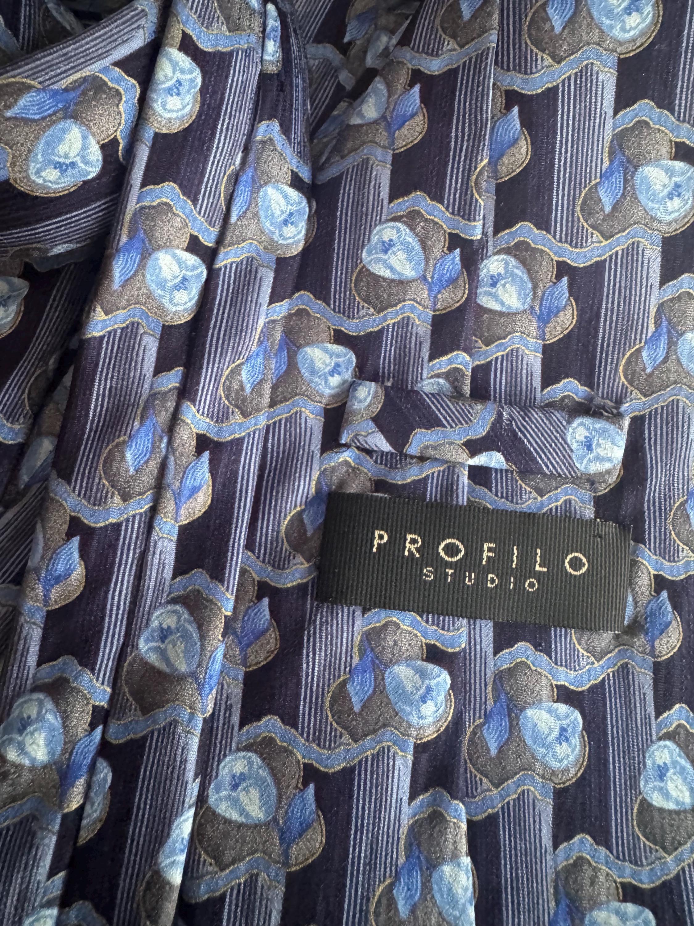 Vintage Profilo Studio 100% Silk Necktie | Made in Italy | Blue Geometric Designer Tie