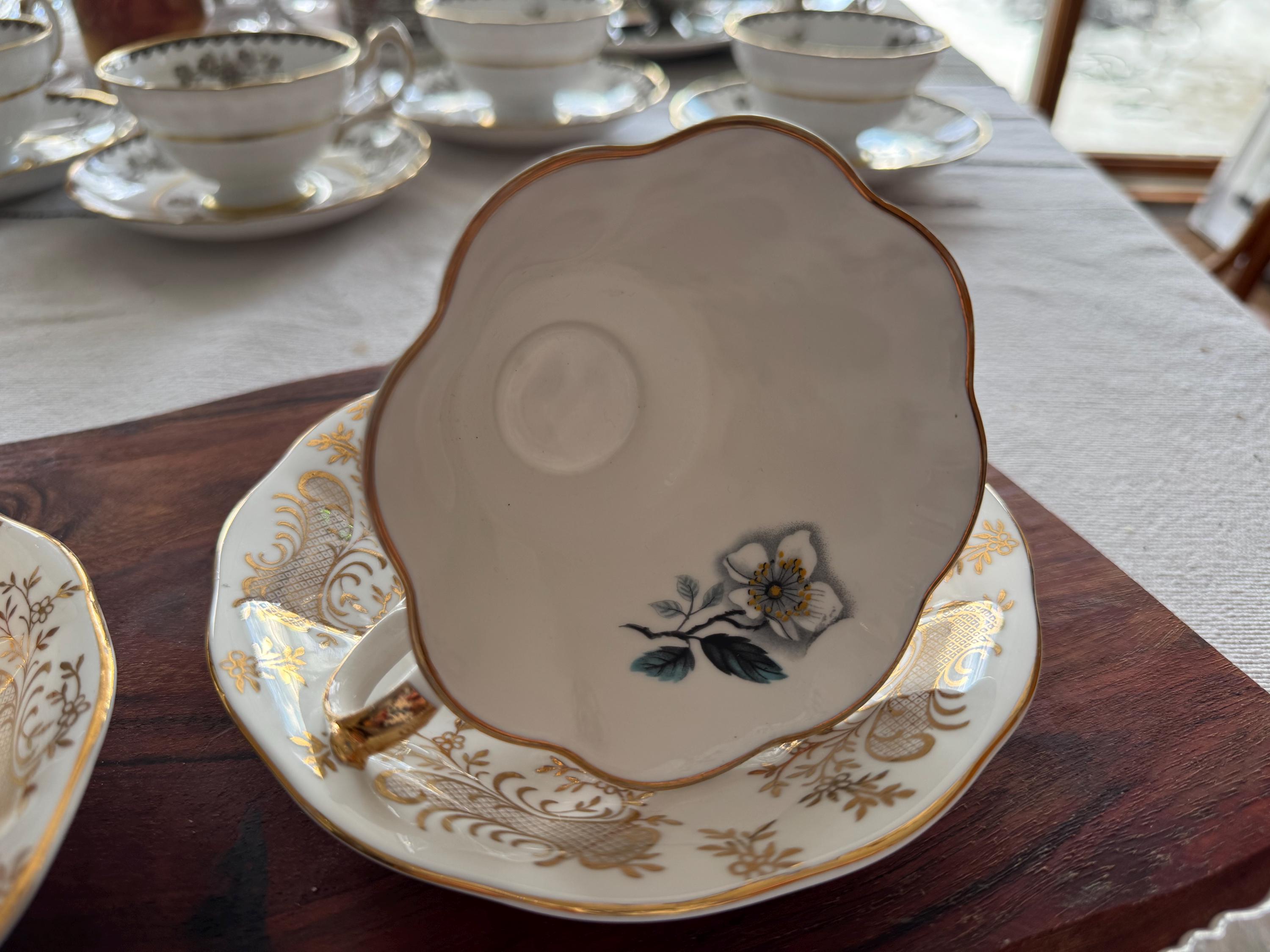Vintage Queen Anne Fine Bone China Teacup & Saucer with Heavy Gold Detailing