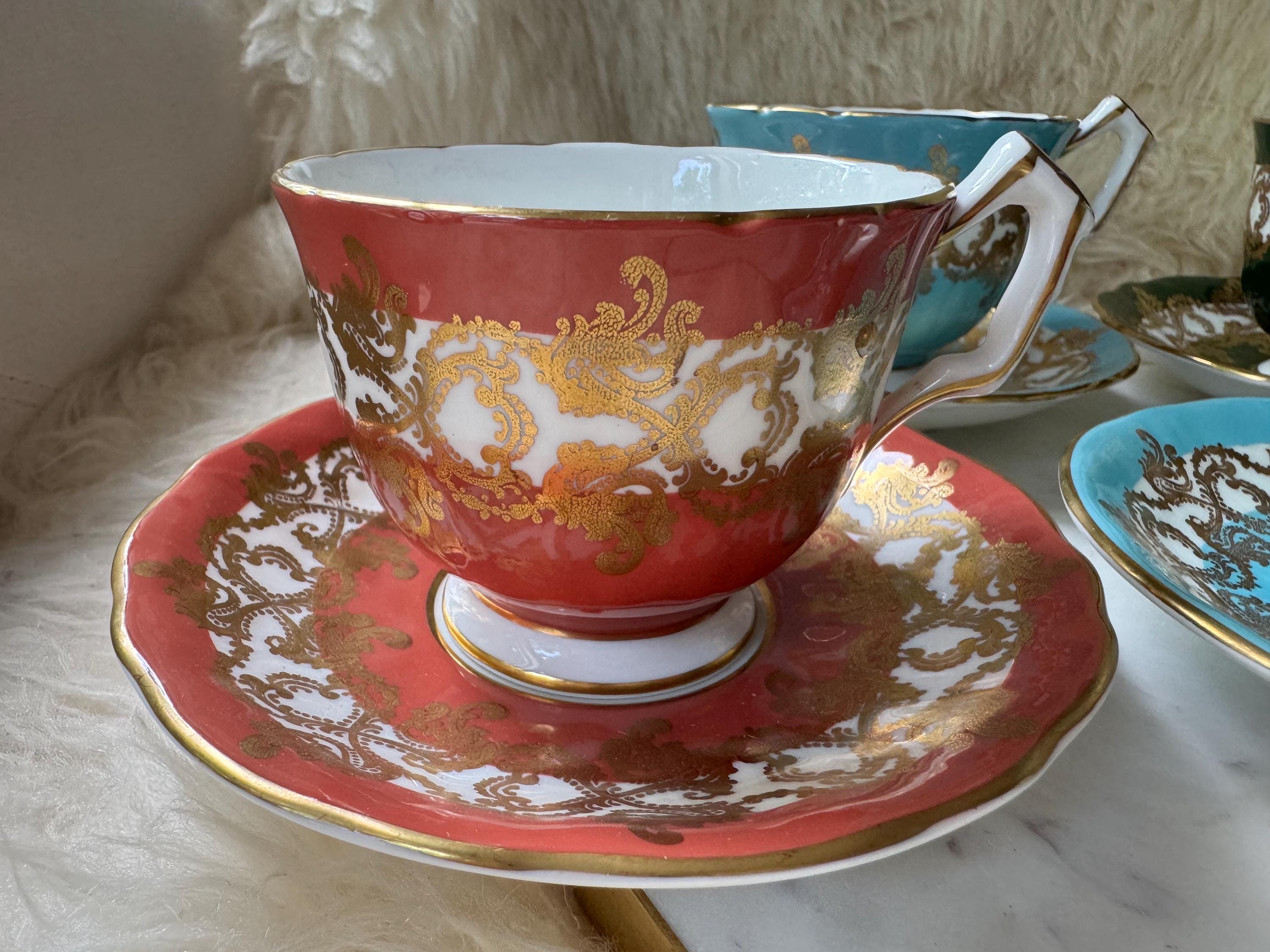 Vintage Aynsley “Rich Baroque” Style Teacup & Saucer Sets – Multiple Color Options – Bone China – England