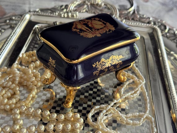Vintage Limoges Castel Trinket Box – Cobalt Blue & 24K Gold – Made in France
