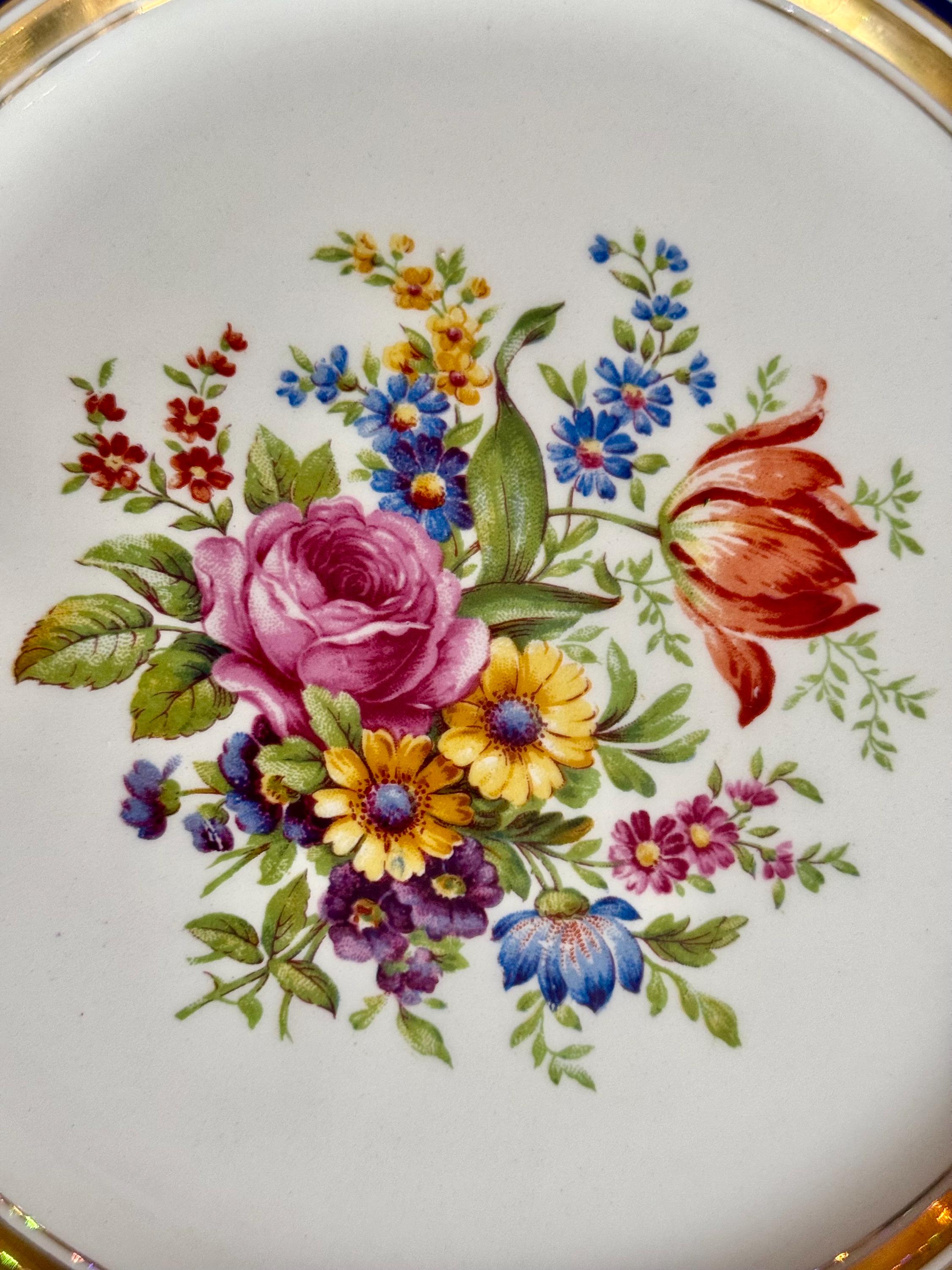 Vintage Johnson Brothers “Chadwell” Dinner Plate – Floral, Gold Filigree & Cobalt Blue Trim