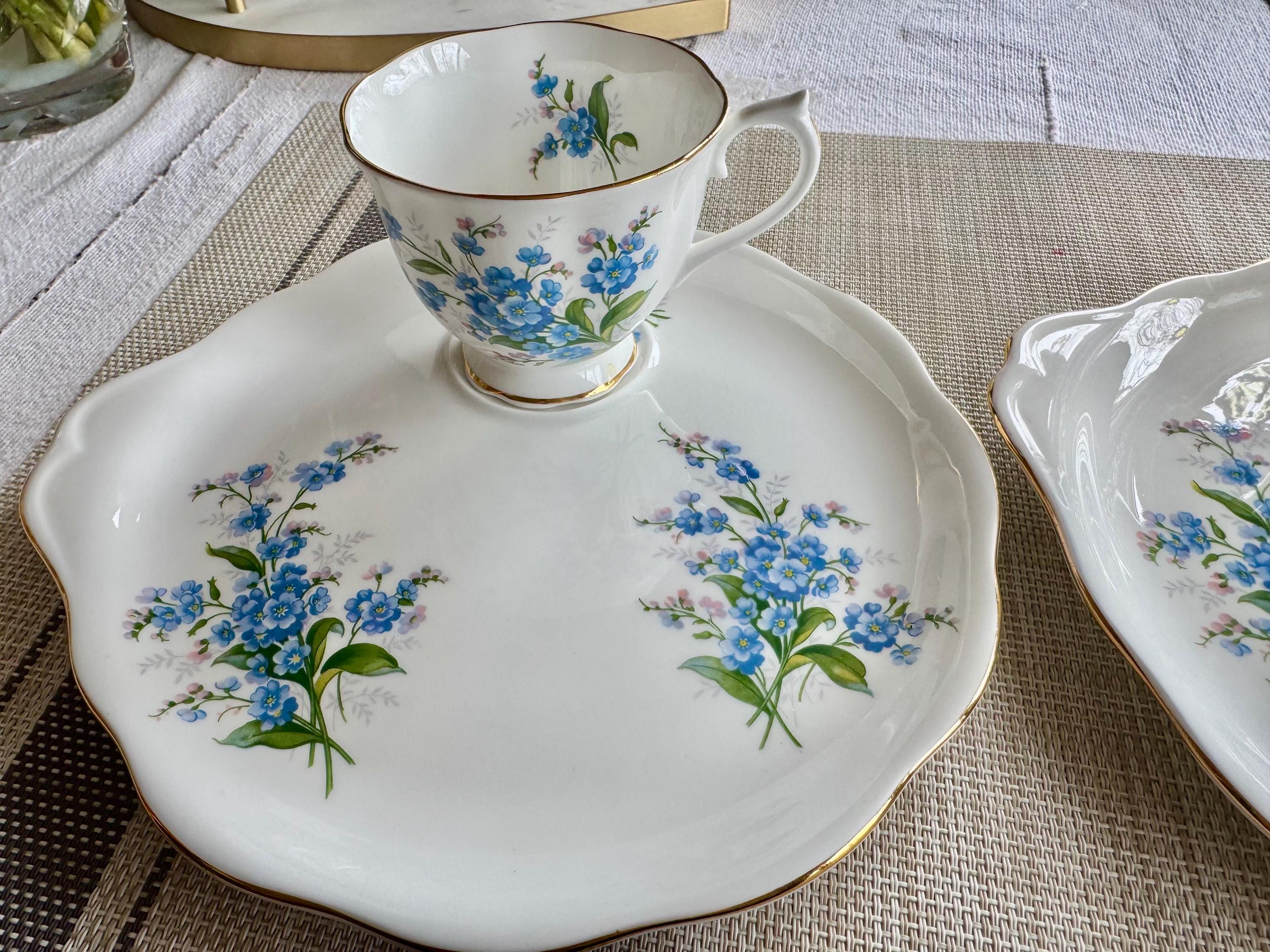 Vintage Royal Albert Forget-Me-Not Snack Set – Teacup and Handled Plate – Made in England