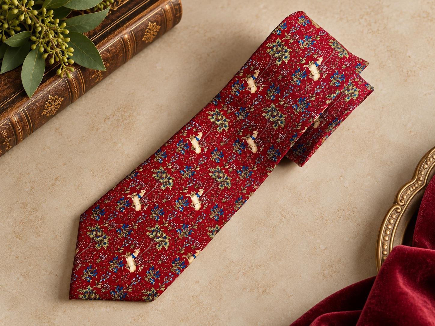 The Met Store Unicorn in a Garden Silk Necktie – Medieval Tapestry Museum Art Tie – 100% Silk