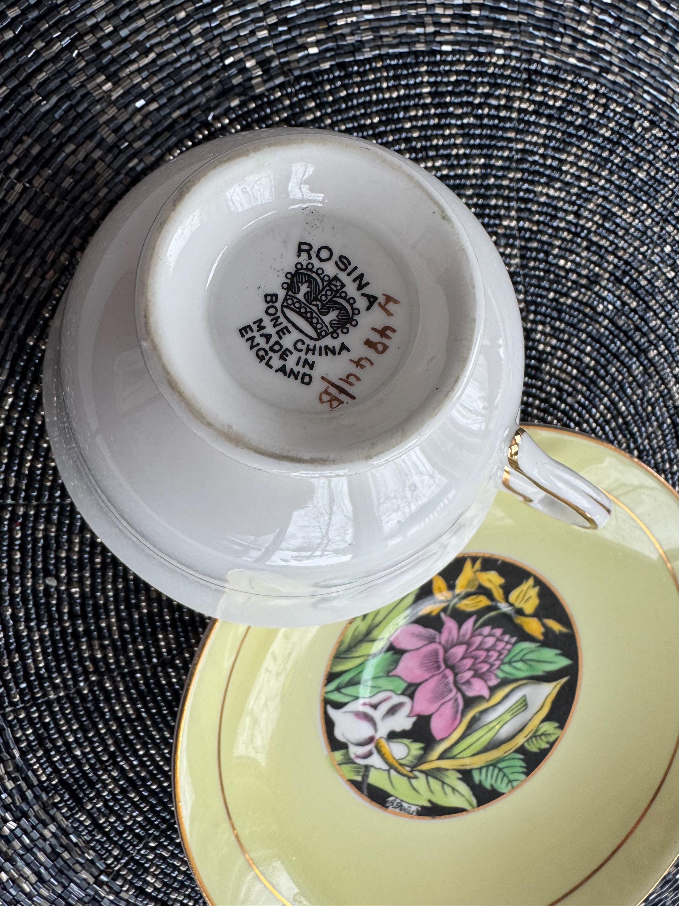 Vintage Rosina Bone China Tea Cup and Saucer: Sunny Yellow Floral, England