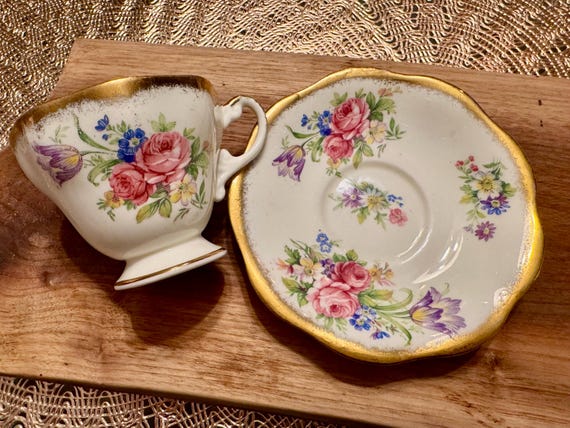 Vintage Foley Bone China Cup and Saucer: Floral Rose Tulip Design