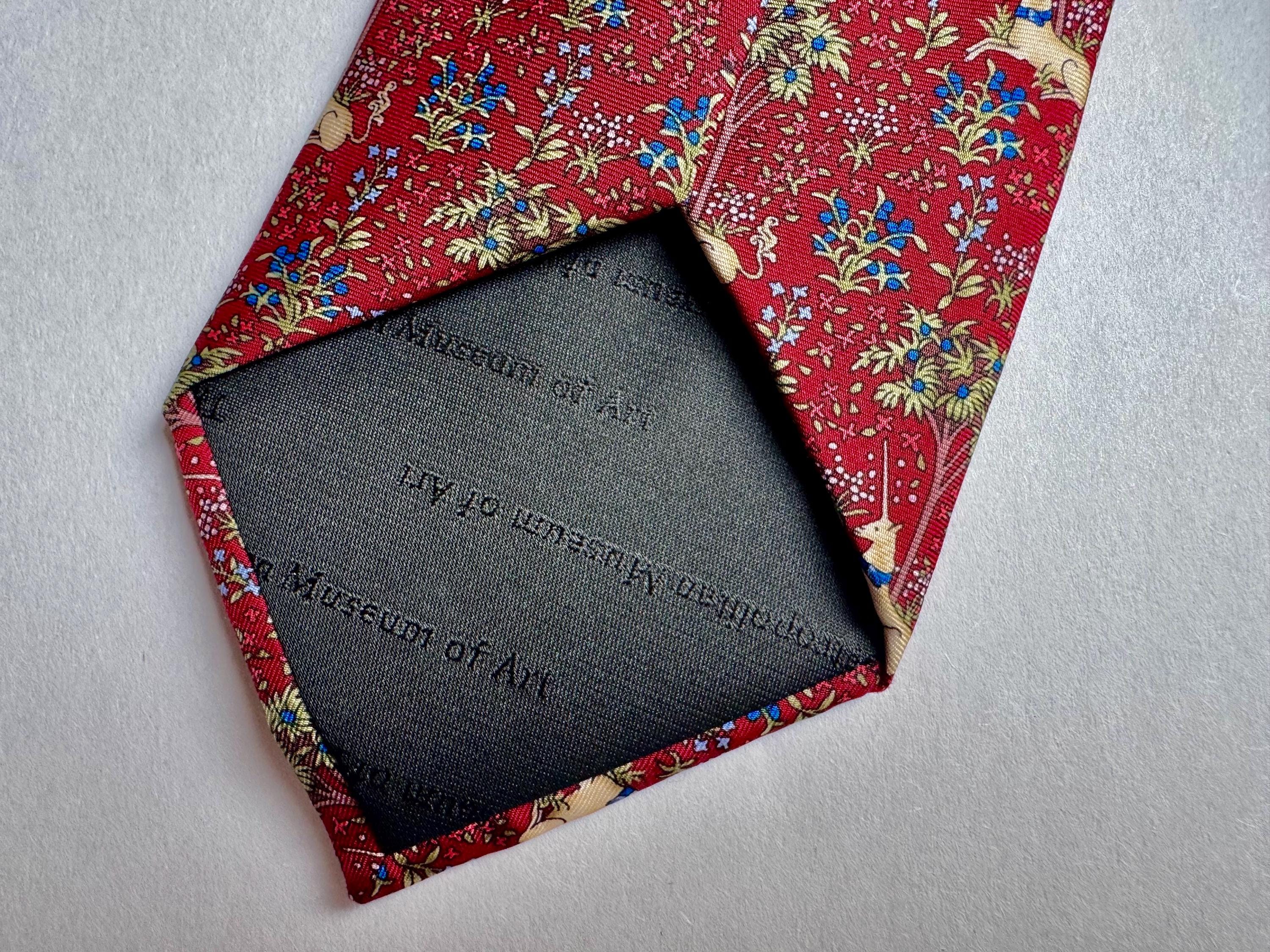 The Met Store Unicorn in a Garden Silk Necktie – Medieval Tapestry Museum Art Tie – 100% Silk