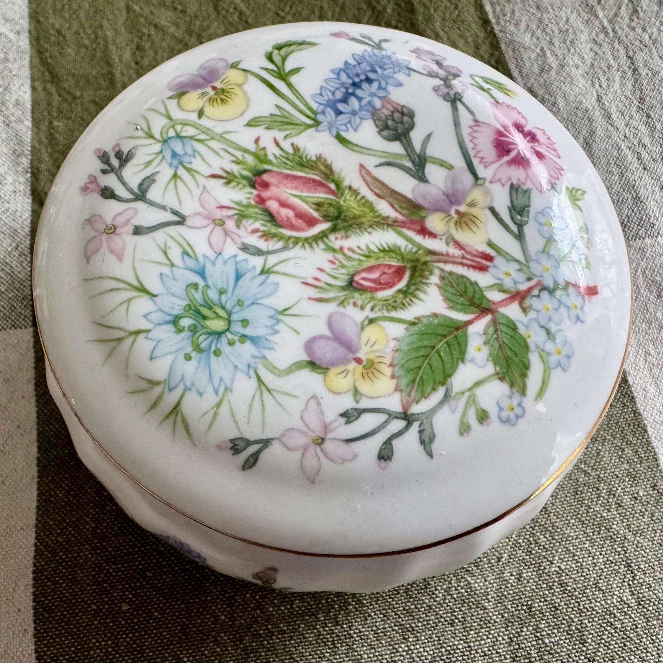 Aynsley Wild Tudor Trinket Box – Floral Fine Bone China Vanity Dish Made England