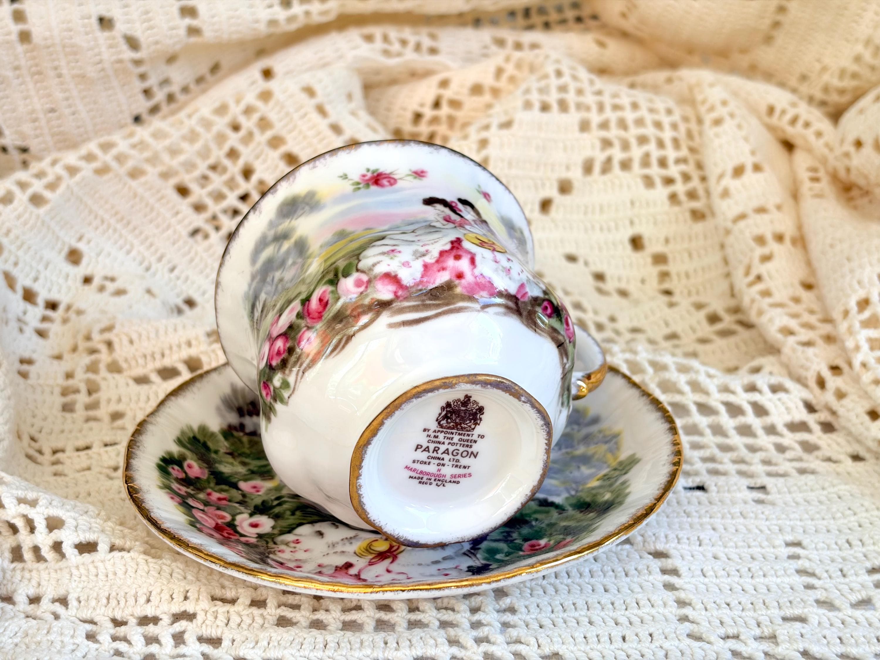 Vintage Paragon Marlborough Series Bone China Teacup & Saucer – Romantic Courting Scene – Made in England