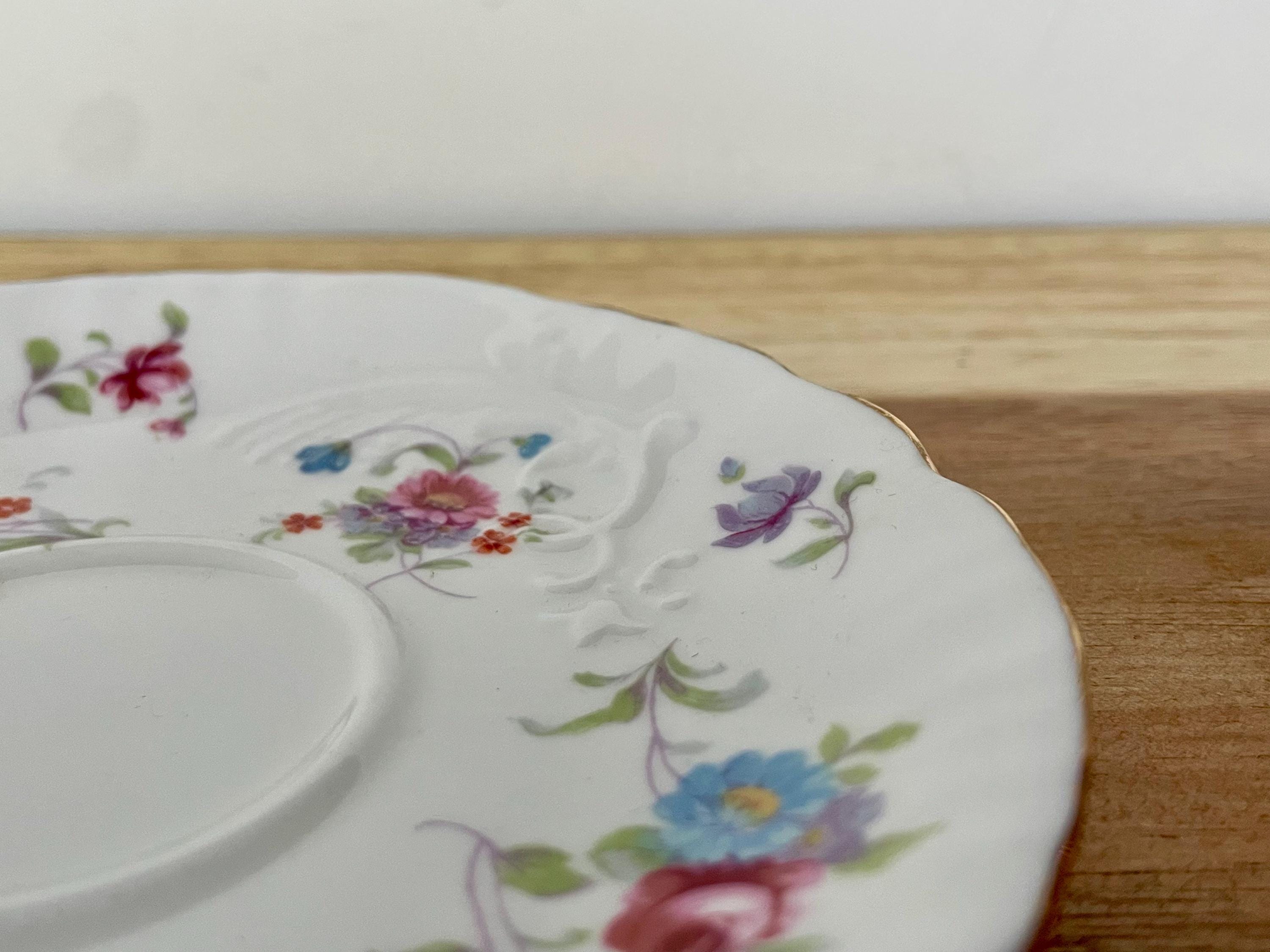 Vintage Hammersley Bone China Teacup & Saucer – 6072 – Pink, Blue, Purple Floral – England