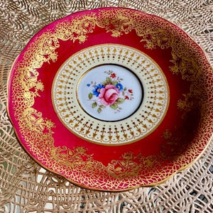 Vintage Aynsley England – Red Gold Filigree Floral Teacup & Saucer bild 6