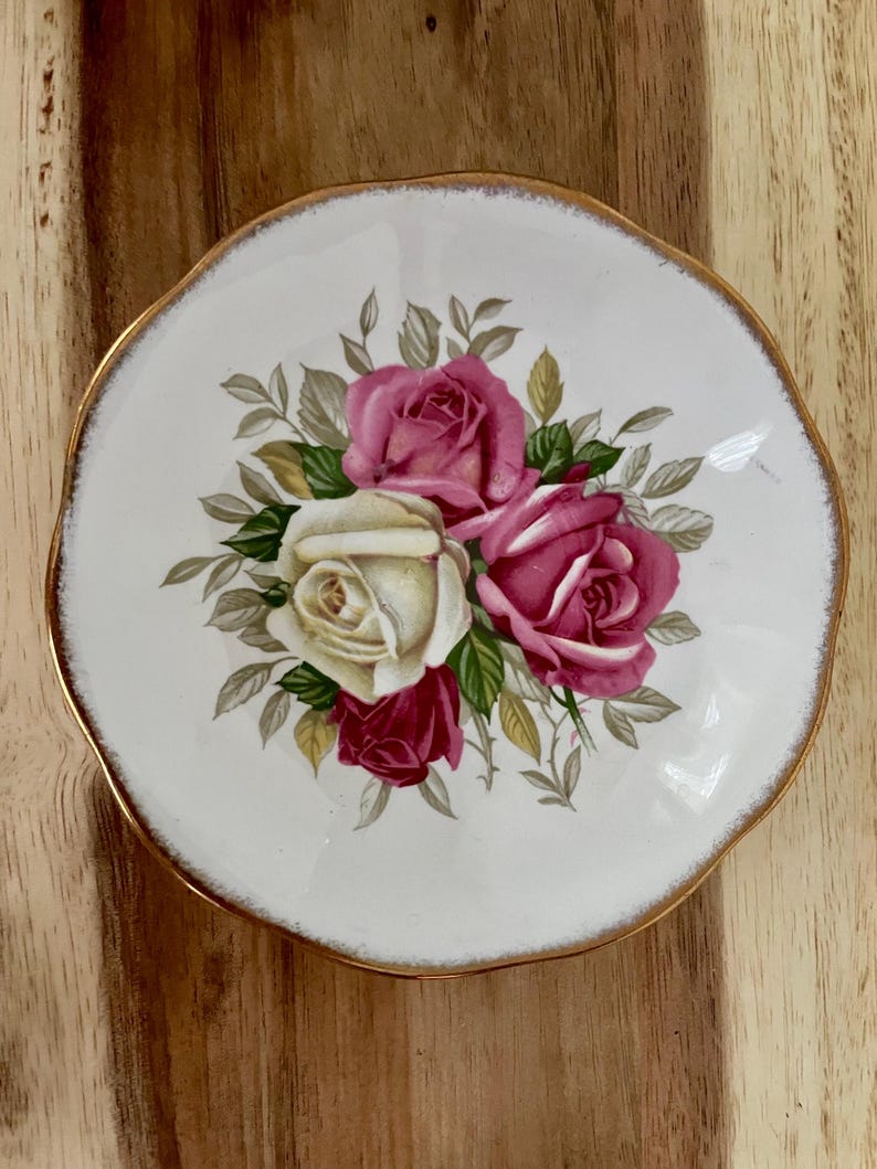 Vintage Queen Anne “Lady Sylvia” Teacup & Saucer – Pink Cream Roses with Gold Trim – England image 6