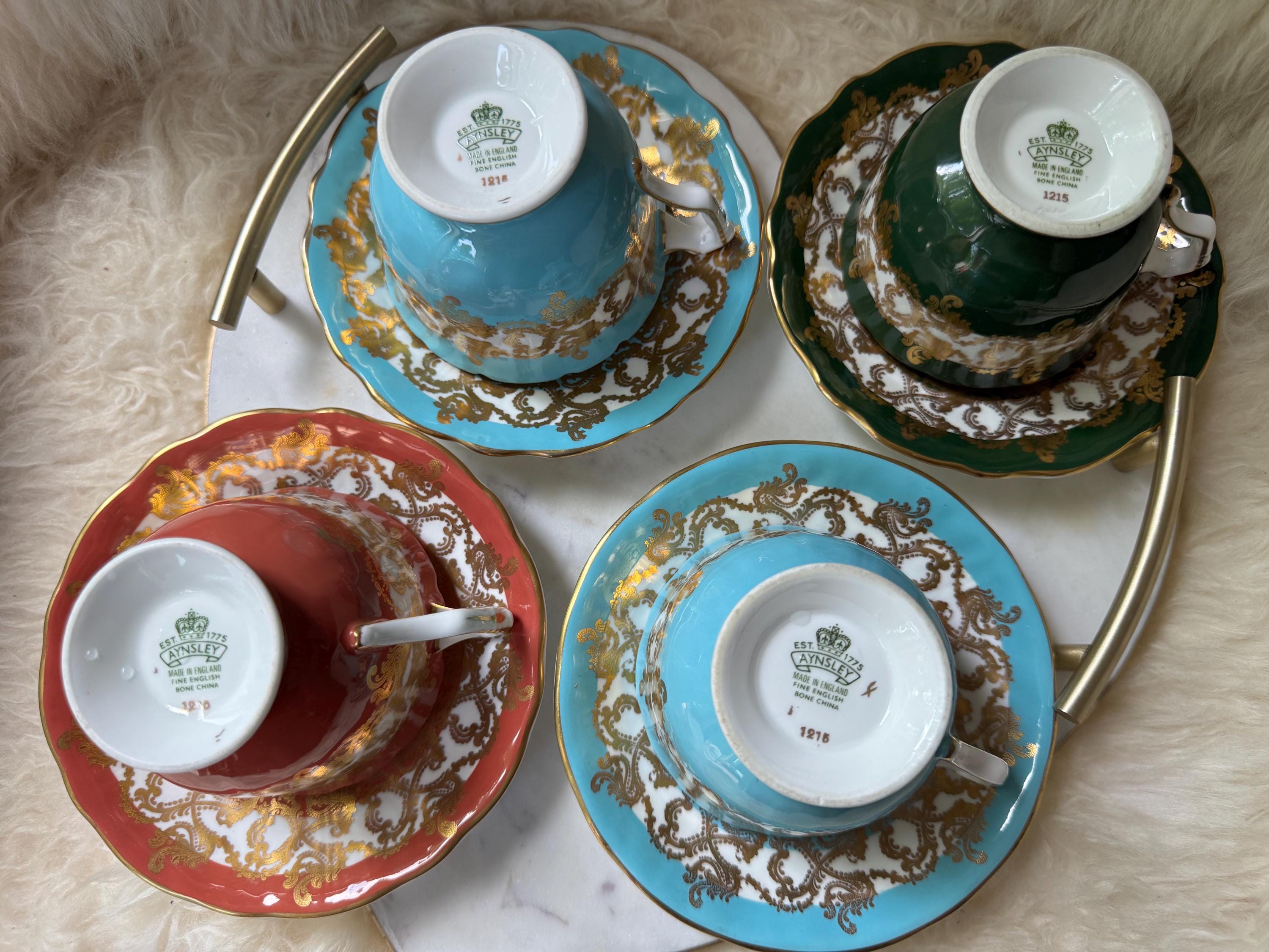 Vintage Aynsley “Rich Baroque” Style Teacup & Saucer Sets – Multiple Color Options – Bone China – England