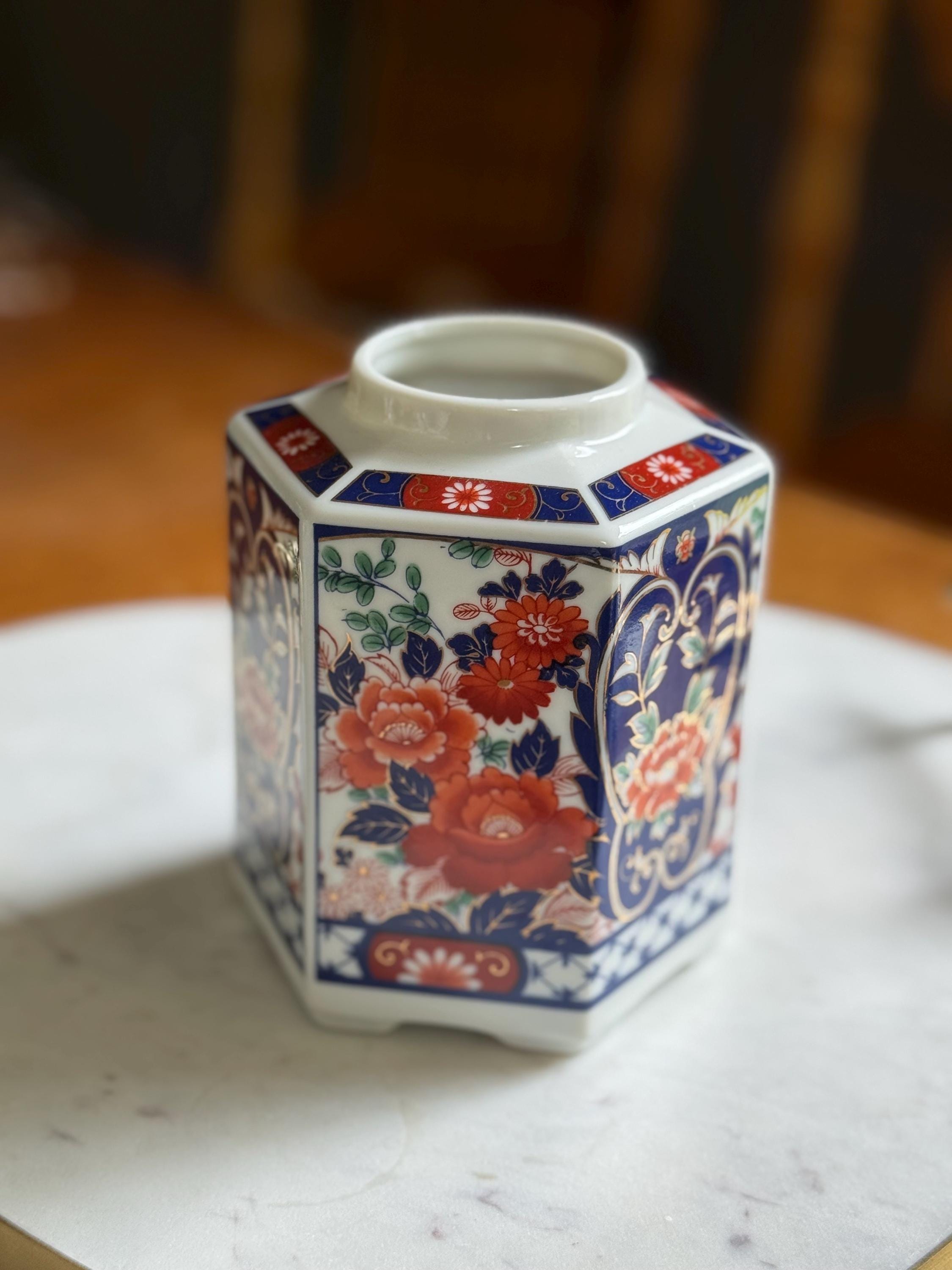 Vintage Japanese Imari-Style Porcelain Jar | Hexagonal | Bold Florals | Collectible Charm