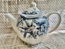 222 Fifth “Adelaide” Blue White Floral Bird Ironstone – Teapot or Cup & Saucer Set