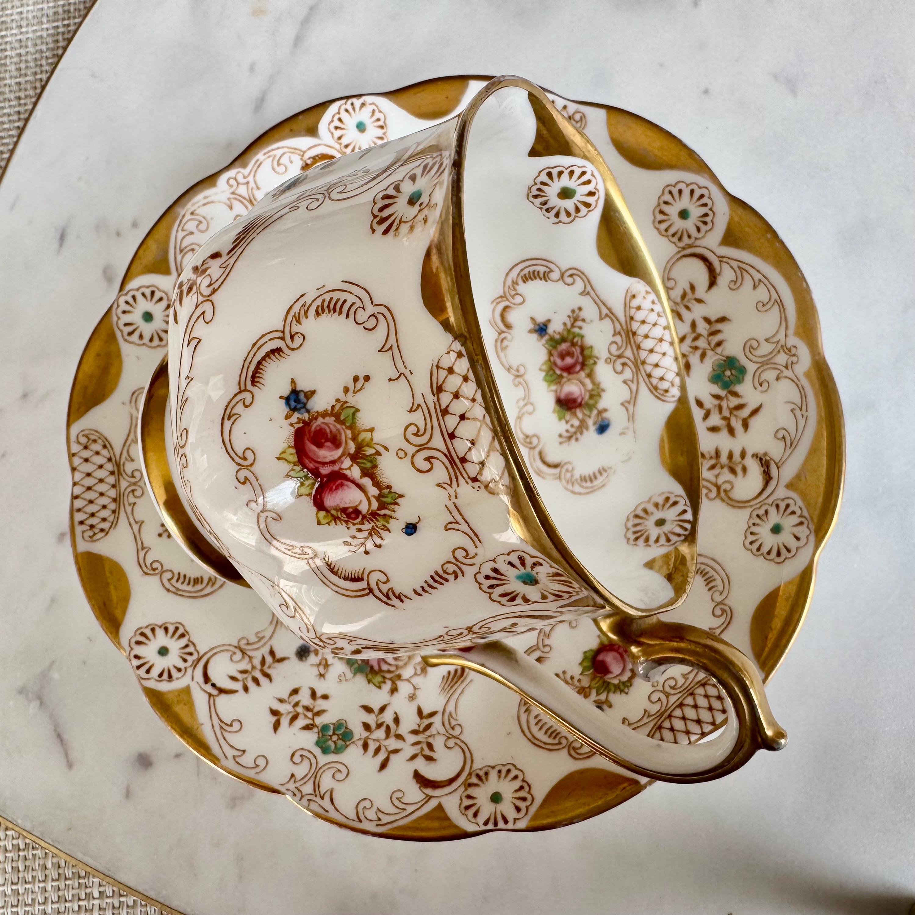 Antique Royal Albert Teacup & Saucer: Hand-Painted Roses, Gold Encrusted, c. 1925