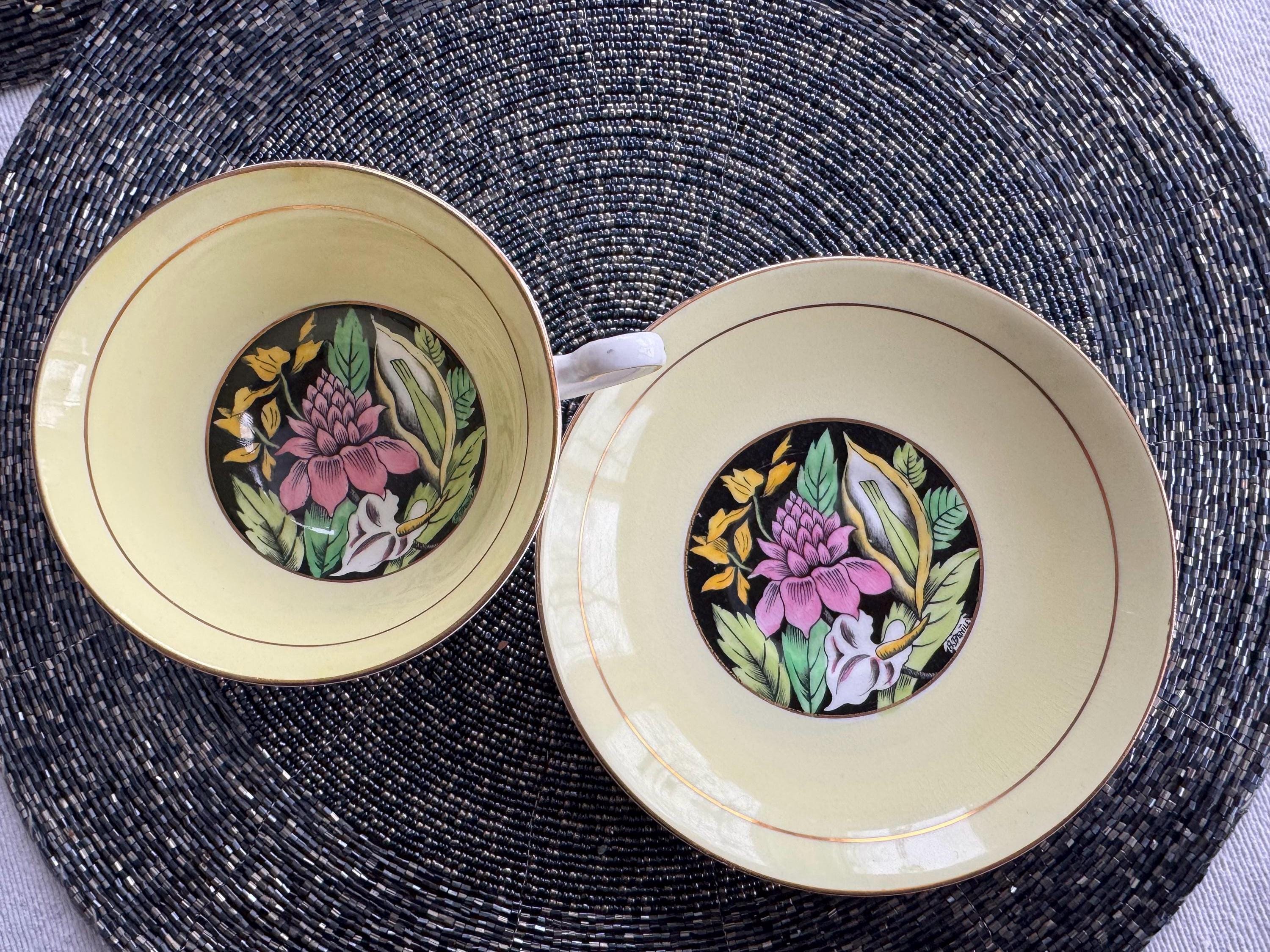 Vintage Rosina Bone China Tea Cup and Saucer: Sunny Yellow Floral, England