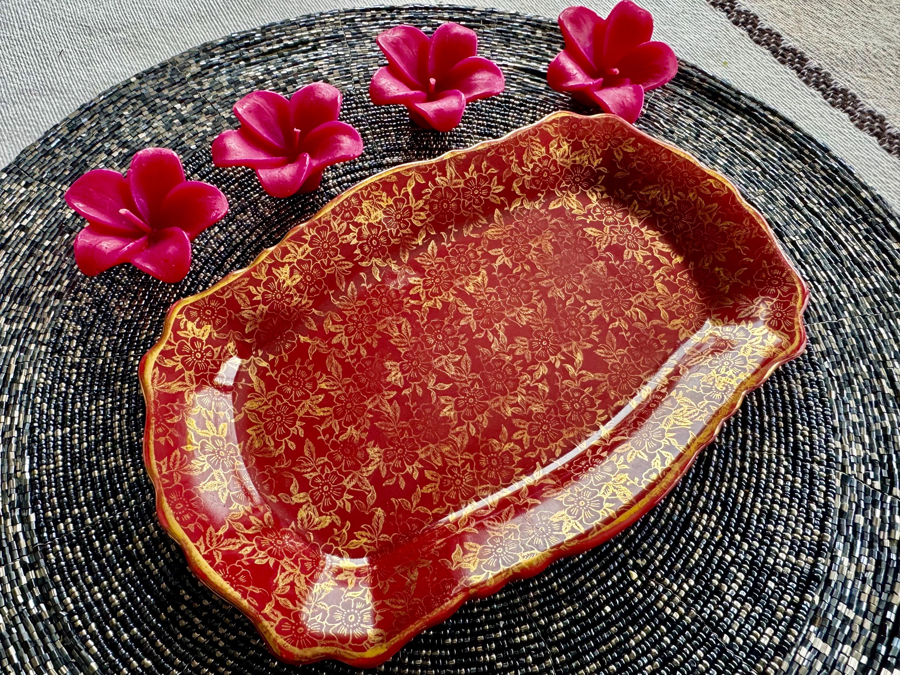 Vintage Kendal Tray with Floral Candles - James Kent LTD Staffordshire