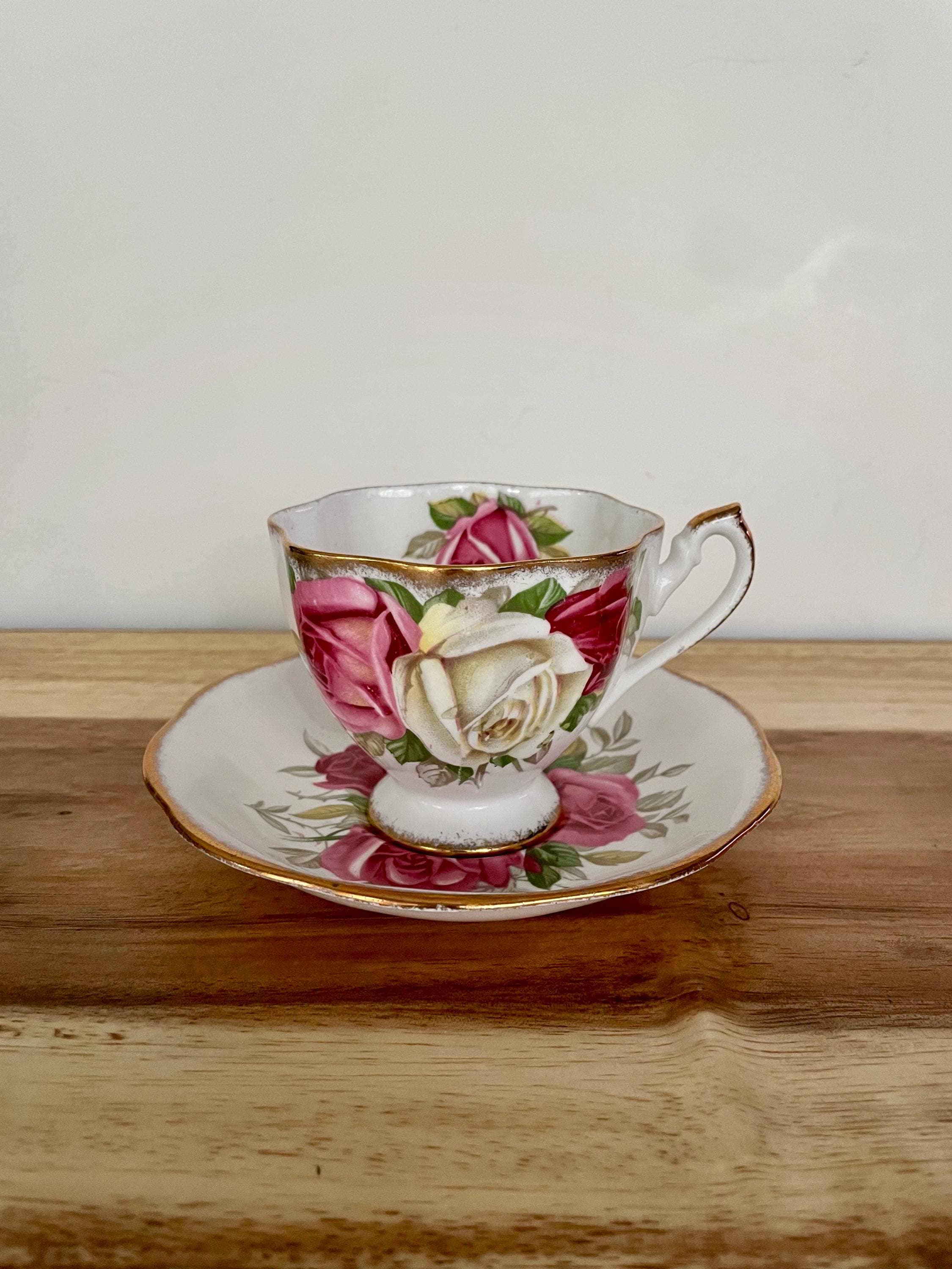 Vintage Queen Anne “Lady Sylvia” Teacup & Saucer – Pink Cream Roses with Gold Trim – England