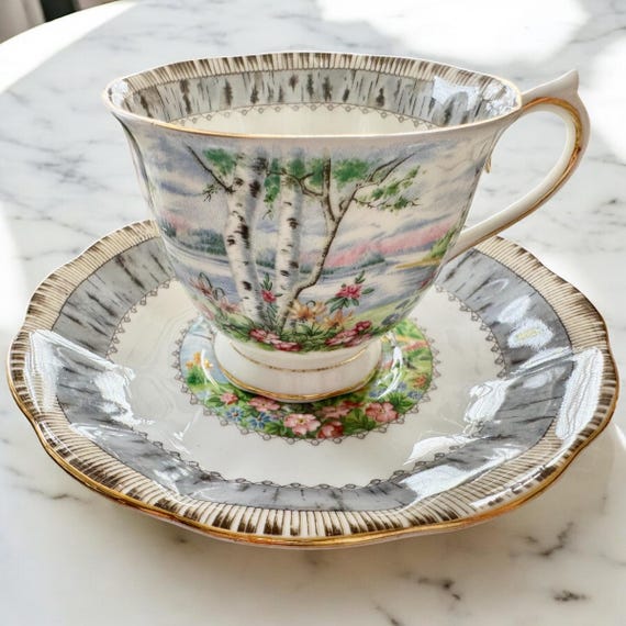 Vintage Royal Albert “Silver Birch” Bone China Teacup & Saucer – Made in England