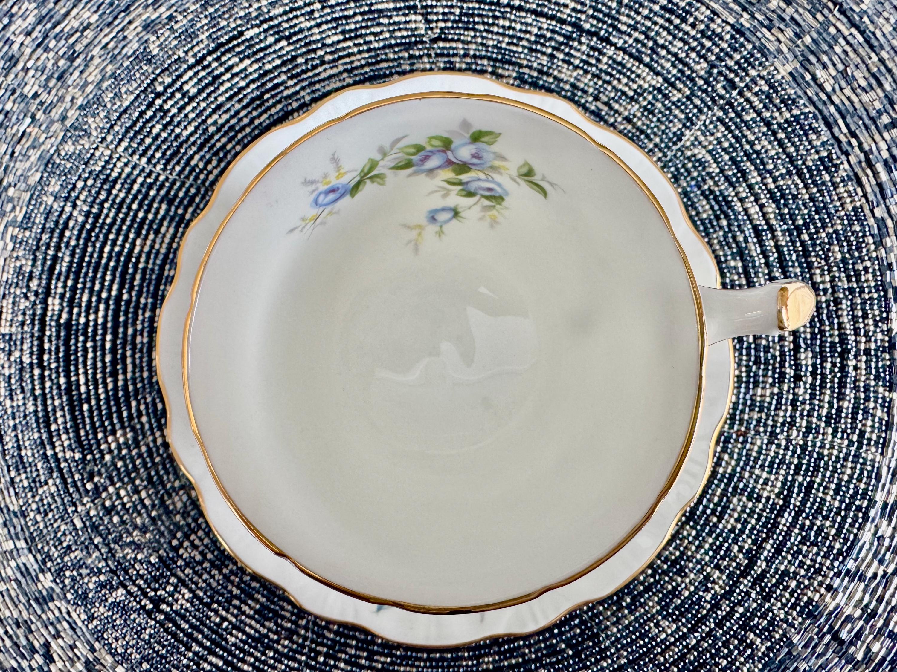 Vintage Aynsley “Marine Rose” 2872 Teacup and Saucer Set – Bone China – England