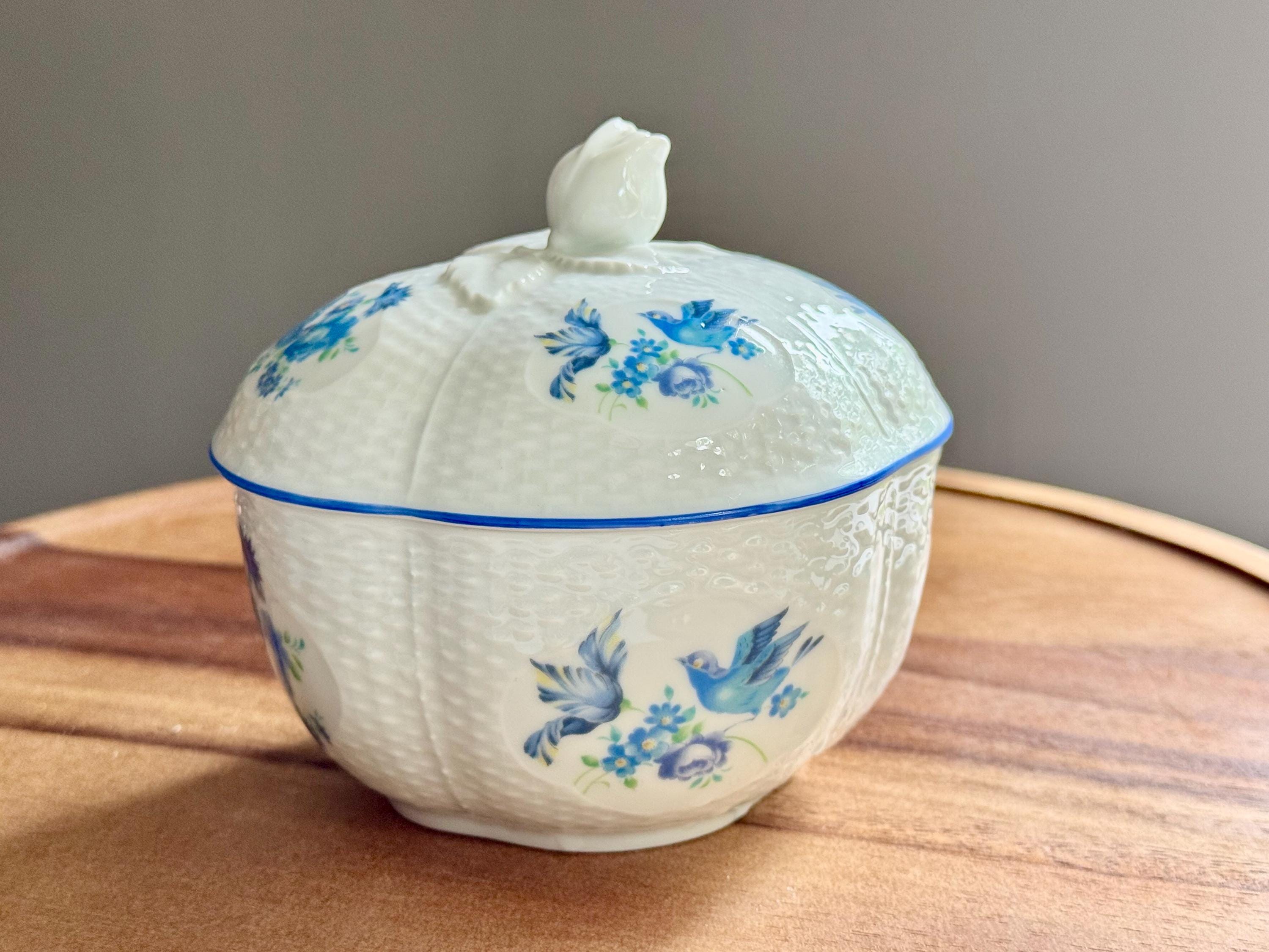 Vintage Porcelain Lidded Dish – Bluebirds & Blossoms – Orlane Paris Exclusive - Made in Japan