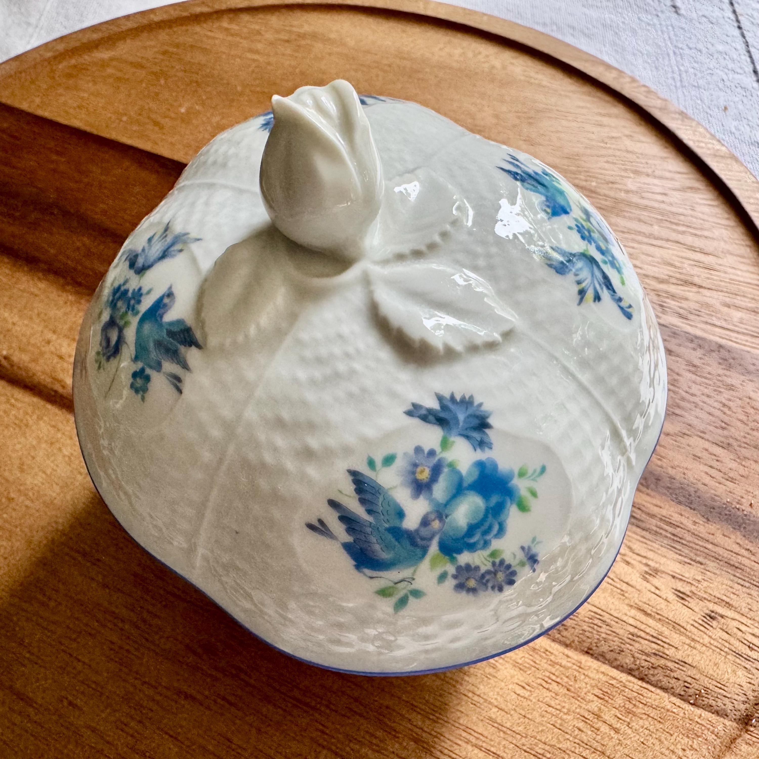 Vintage Porcelain Lidded Dish – Bluebirds & Blossoms – Orlane Paris Exclusive - Made in Japan
