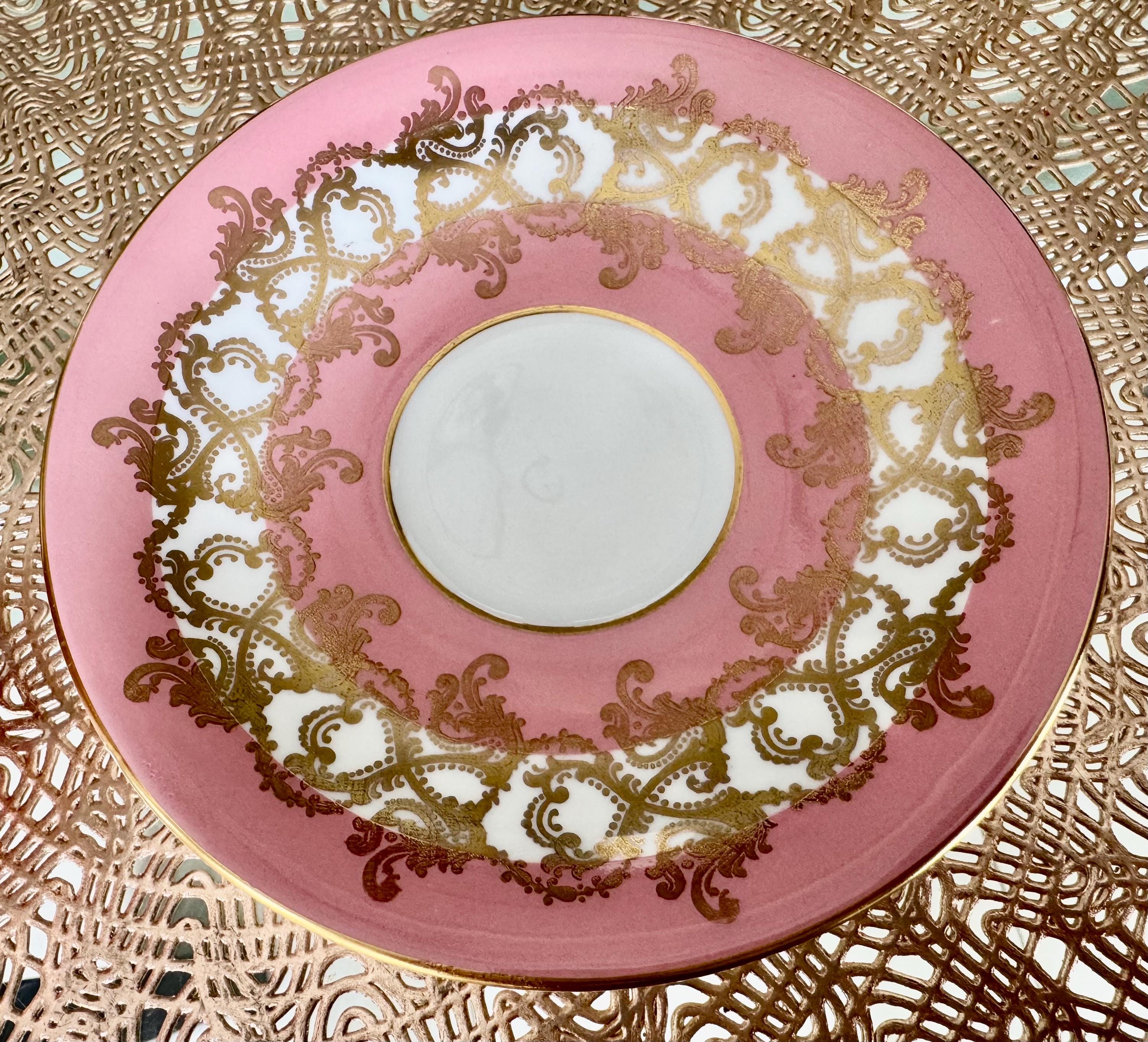Vintage Aynsley Pattern 1215 Pink Gold Baroque Teacup & Saucer – English Bone China