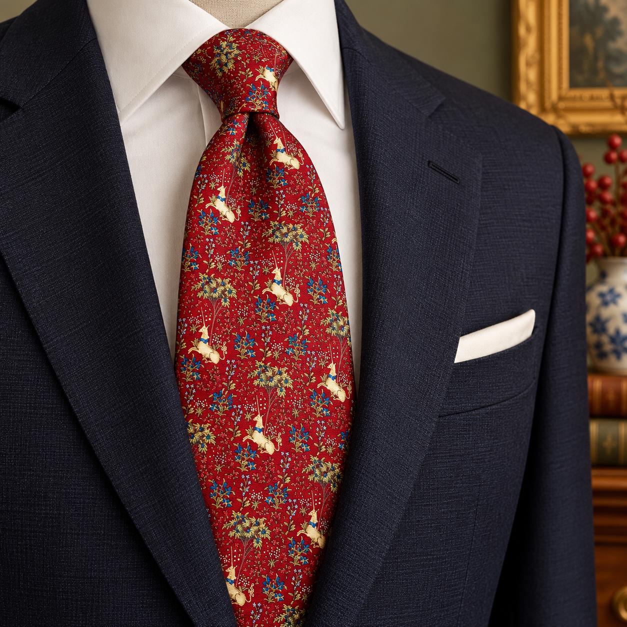The Met Store Unicorn in a Garden Silk Necktie – Medieval Tapestry Museum Art Tie – 100% Silk
