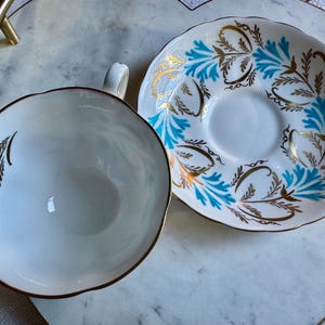 Vintage Royal Chelsea Bone China Teacup & Saucer – Pattern 4983A, Hand Decorated Turquoise Gold bild 6
