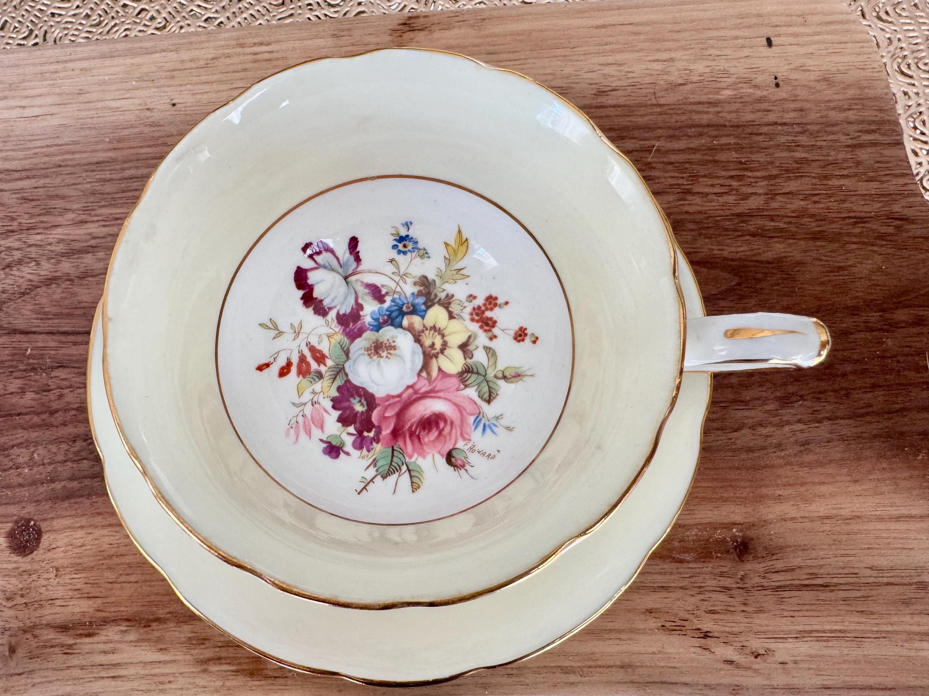 Vintage Hammersley Floral Bone China Cup and Saucer - Made in England (1930s–1950s)