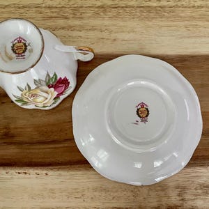 Vintage Queen Anne “Lady Sylvia” Teacup & Saucer – Pink Cream Roses with Gold Trim – England image 7