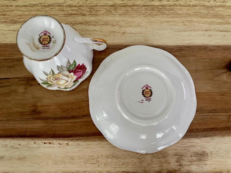 Vintage Queen Anne “Lady Sylvia” Teacup & Saucer – Pink Cream Roses with Gold Trim – England image 7