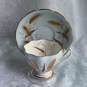 Queen Anne Fine Bone China Teacup Saucer – Wheat Pattern, Made England Blå