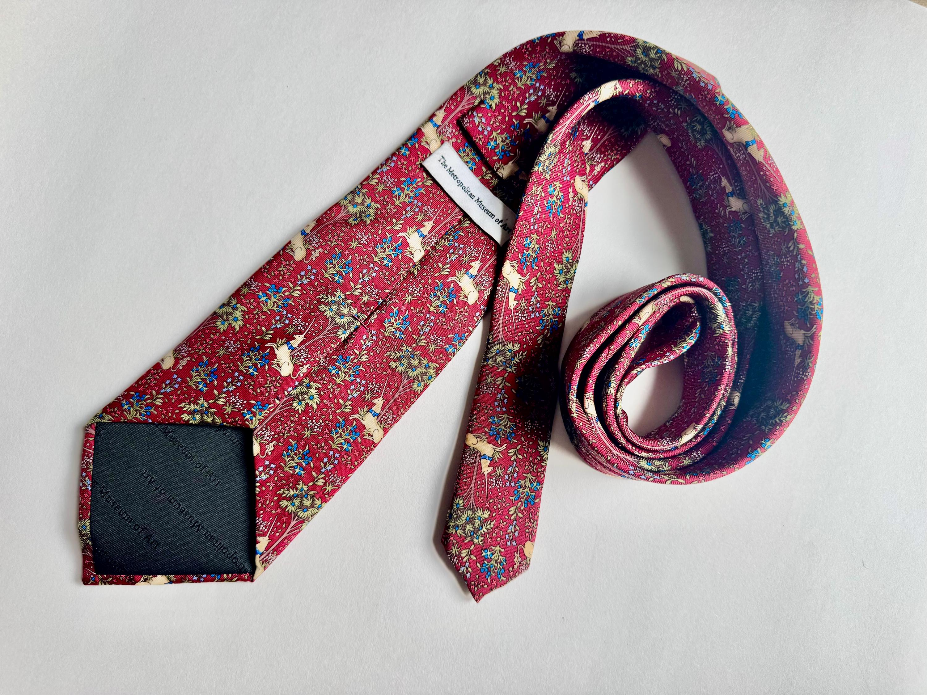 The Met Store Unicorn in a Garden Silk Necktie – Medieval Tapestry Museum Art Tie – 100% Silk