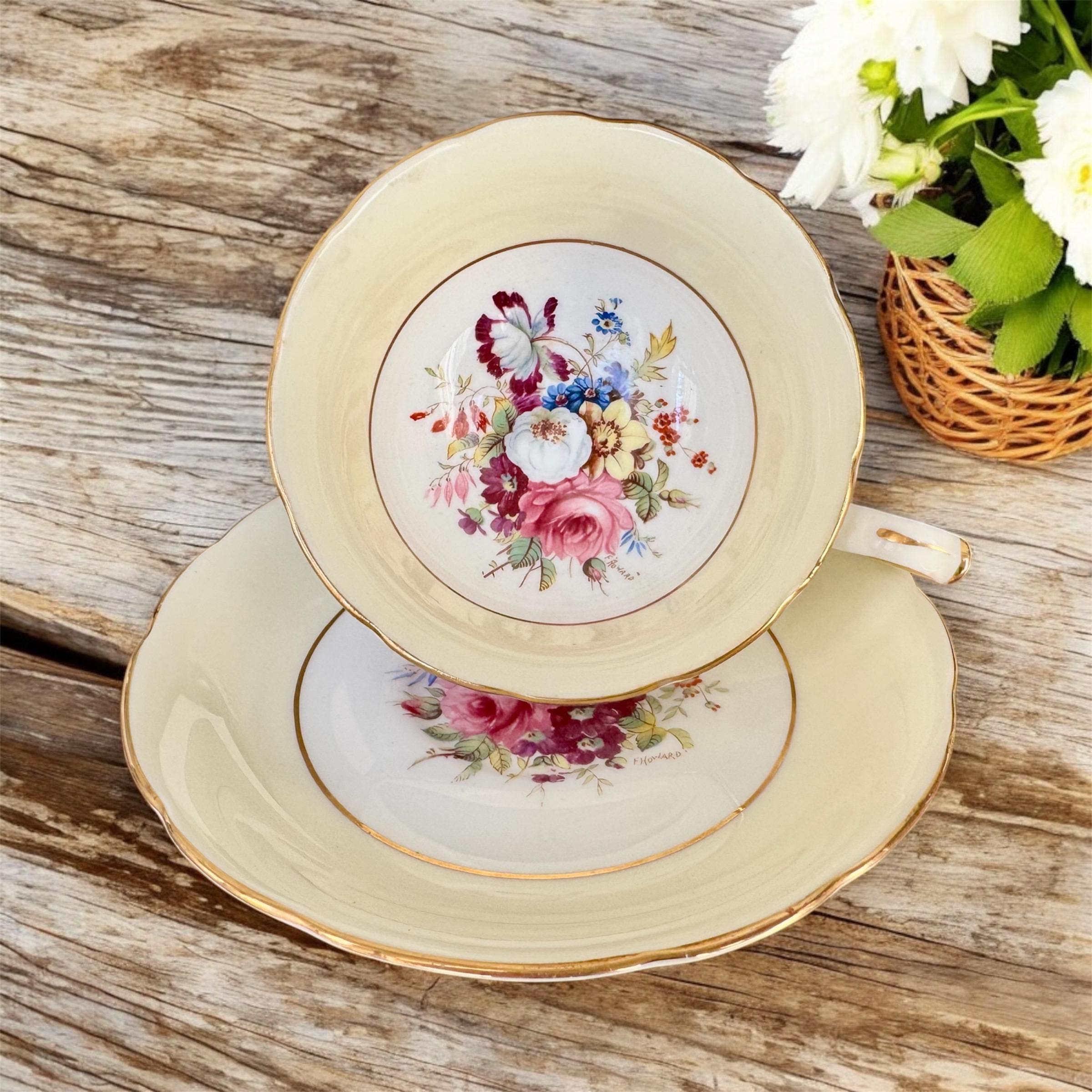 Vintage Hammersley Floral Bone China Cup and Saucer - Made in England (1930s–1950s)