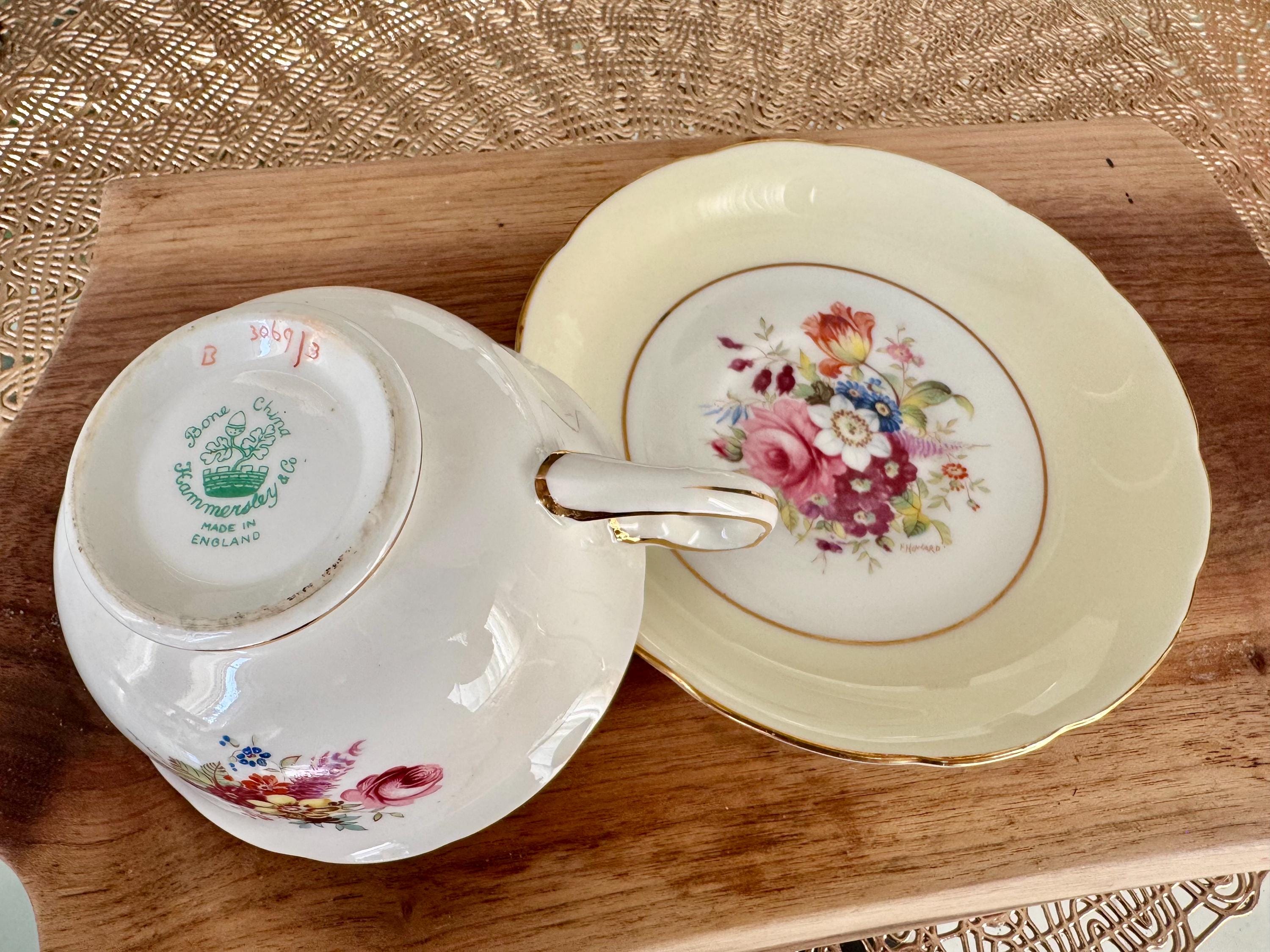 Vintage Hammersley Floral Bone China Cup and Saucer - Made in England (1930s–1950s)