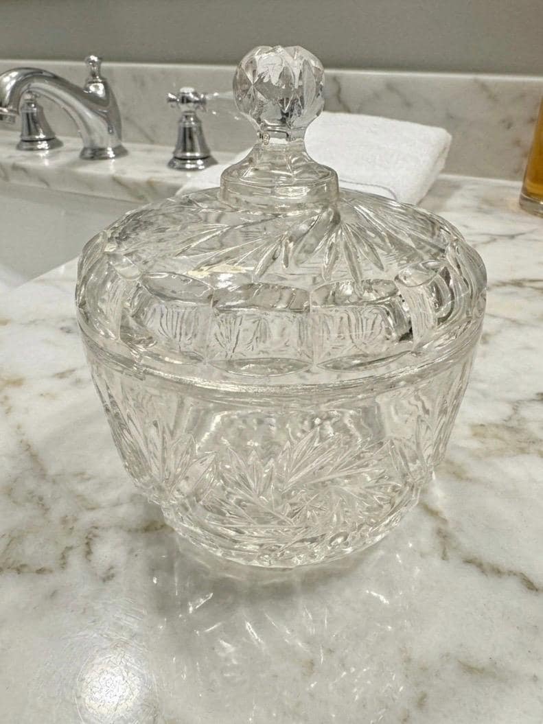 Vintage Starburst Pressed Glass Jar: Vanity Storage, Candy Dish